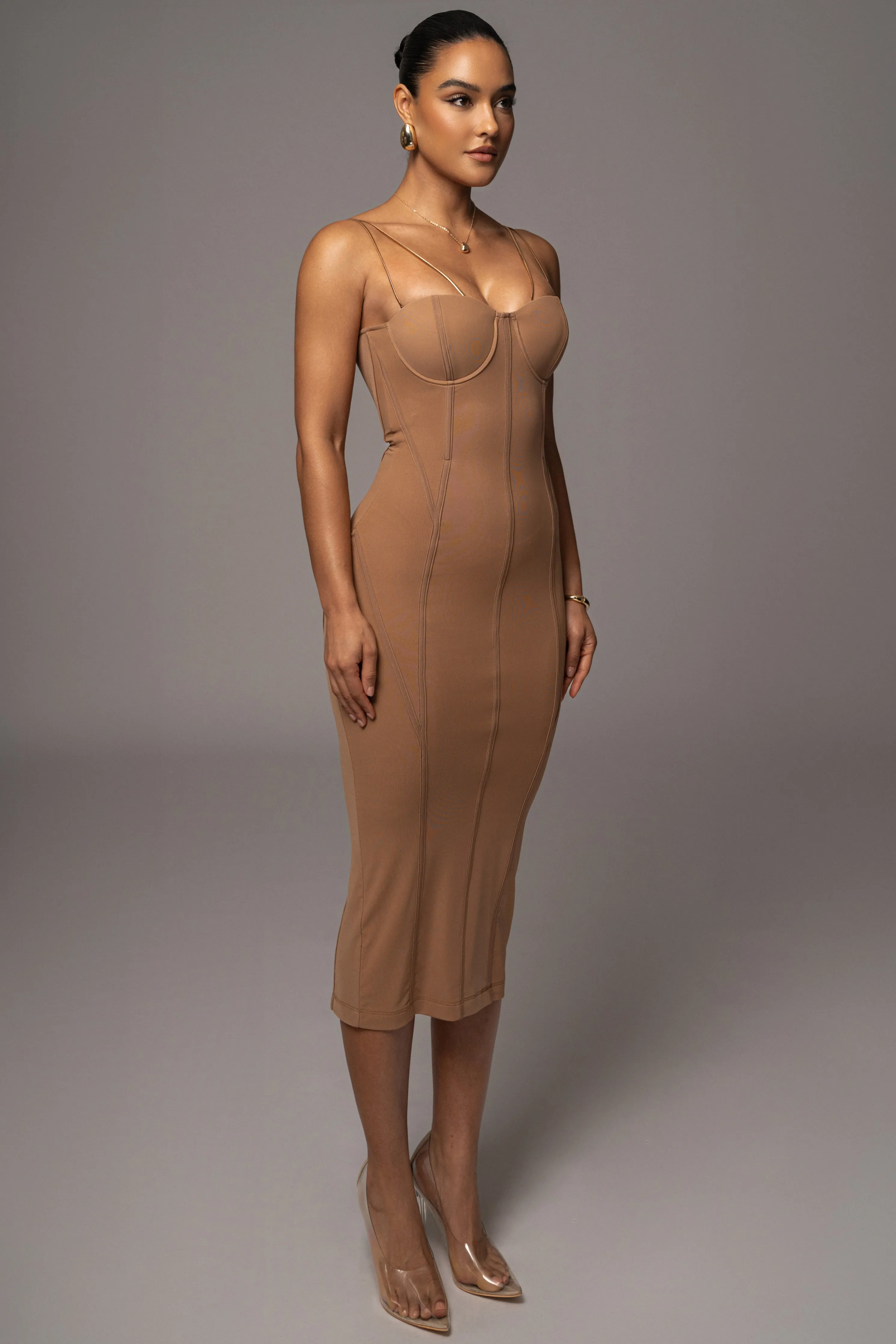 Tan Escape Mesh Midi Dress