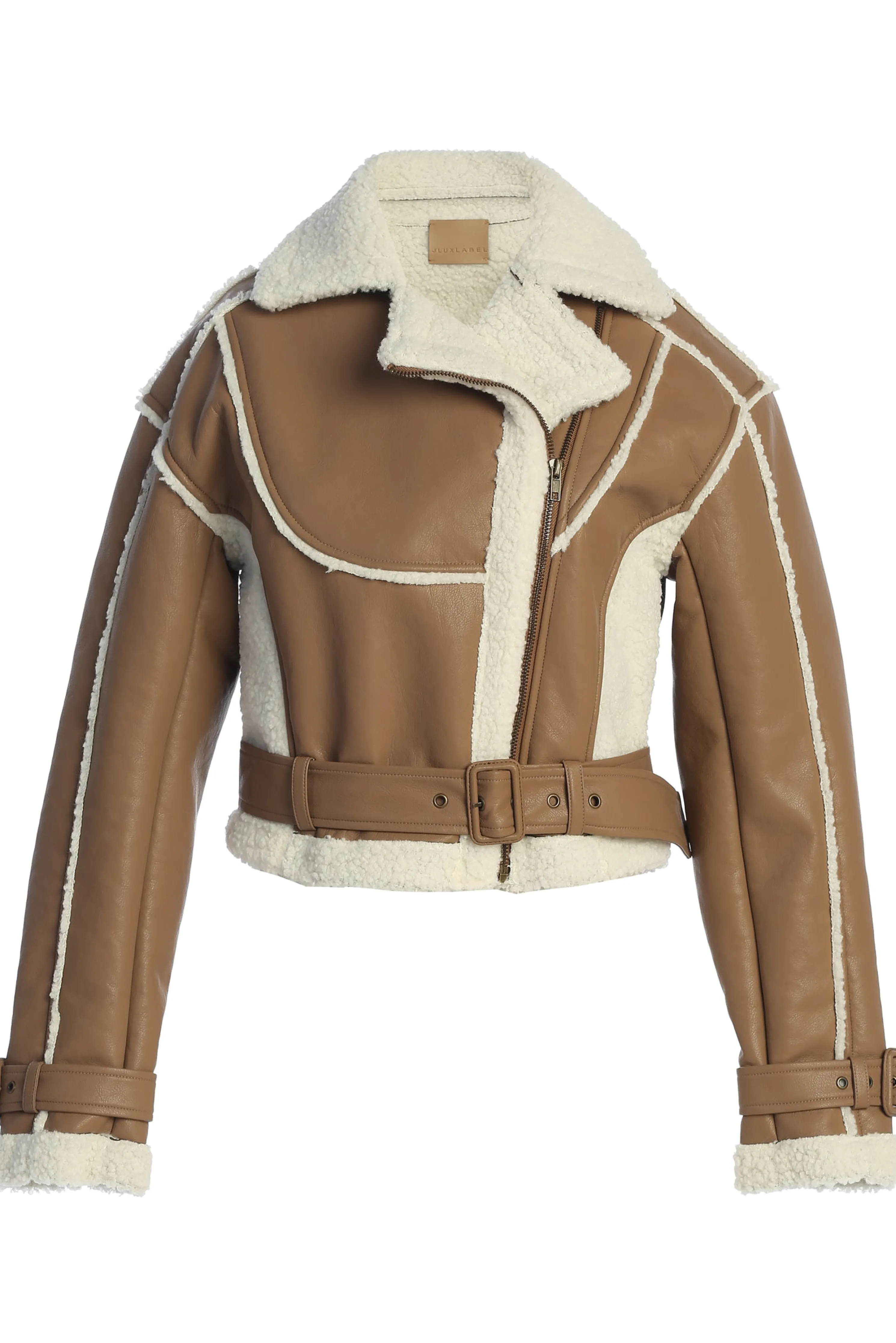 Tan Faux Leather Sherpa Jacket