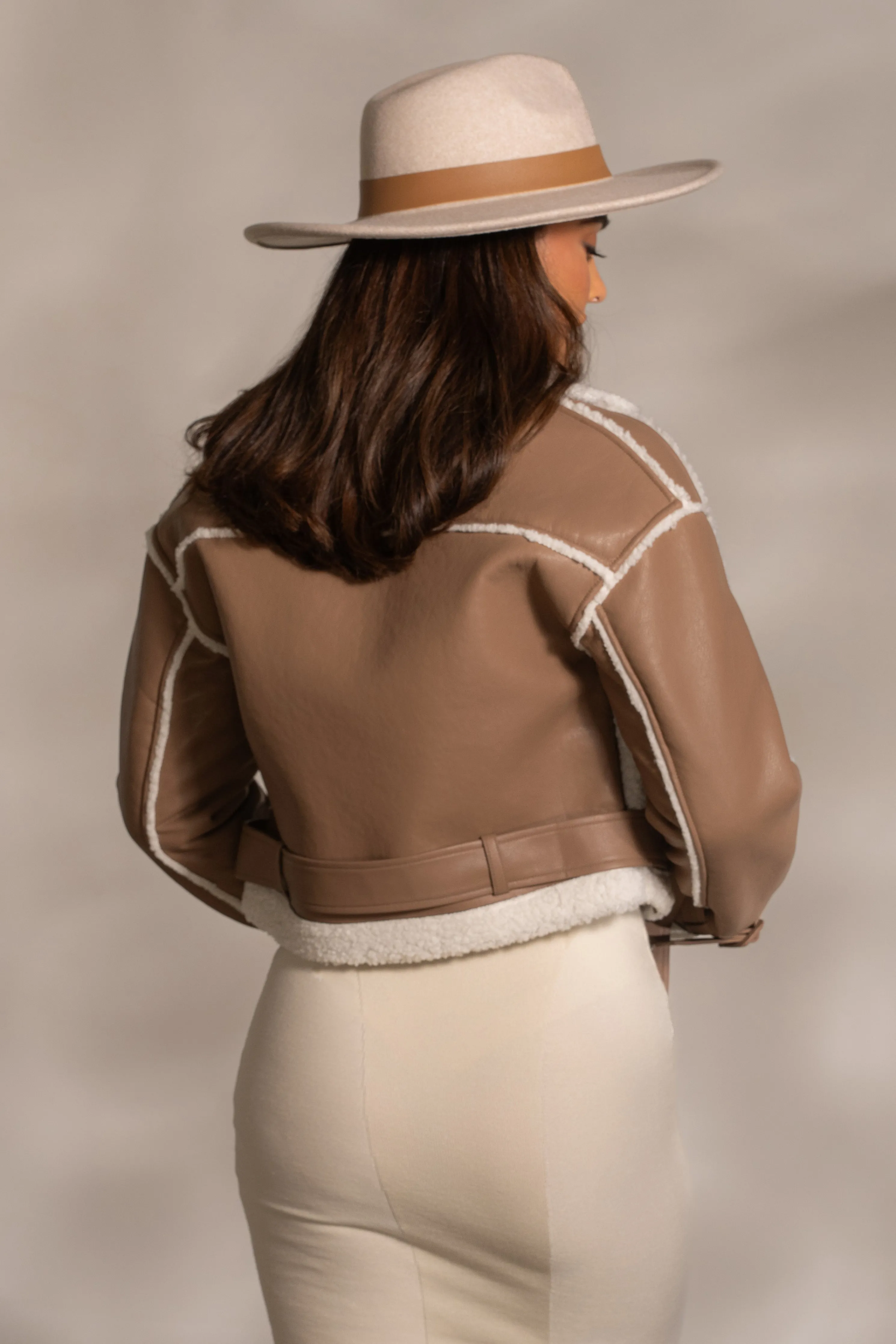 Tan Faux Leather Sherpa Jacket