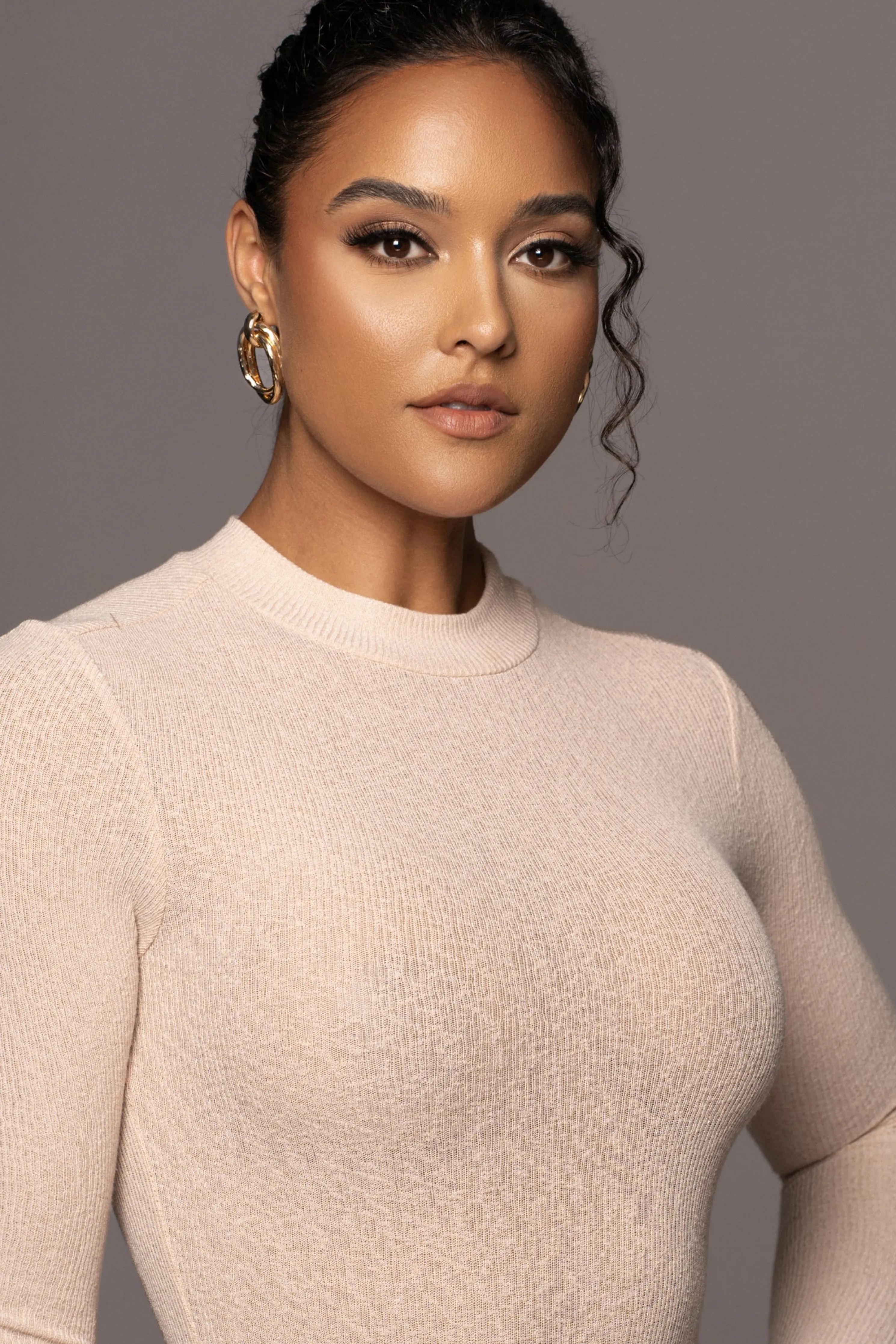 Tan Kimber High Neck Bodysuit