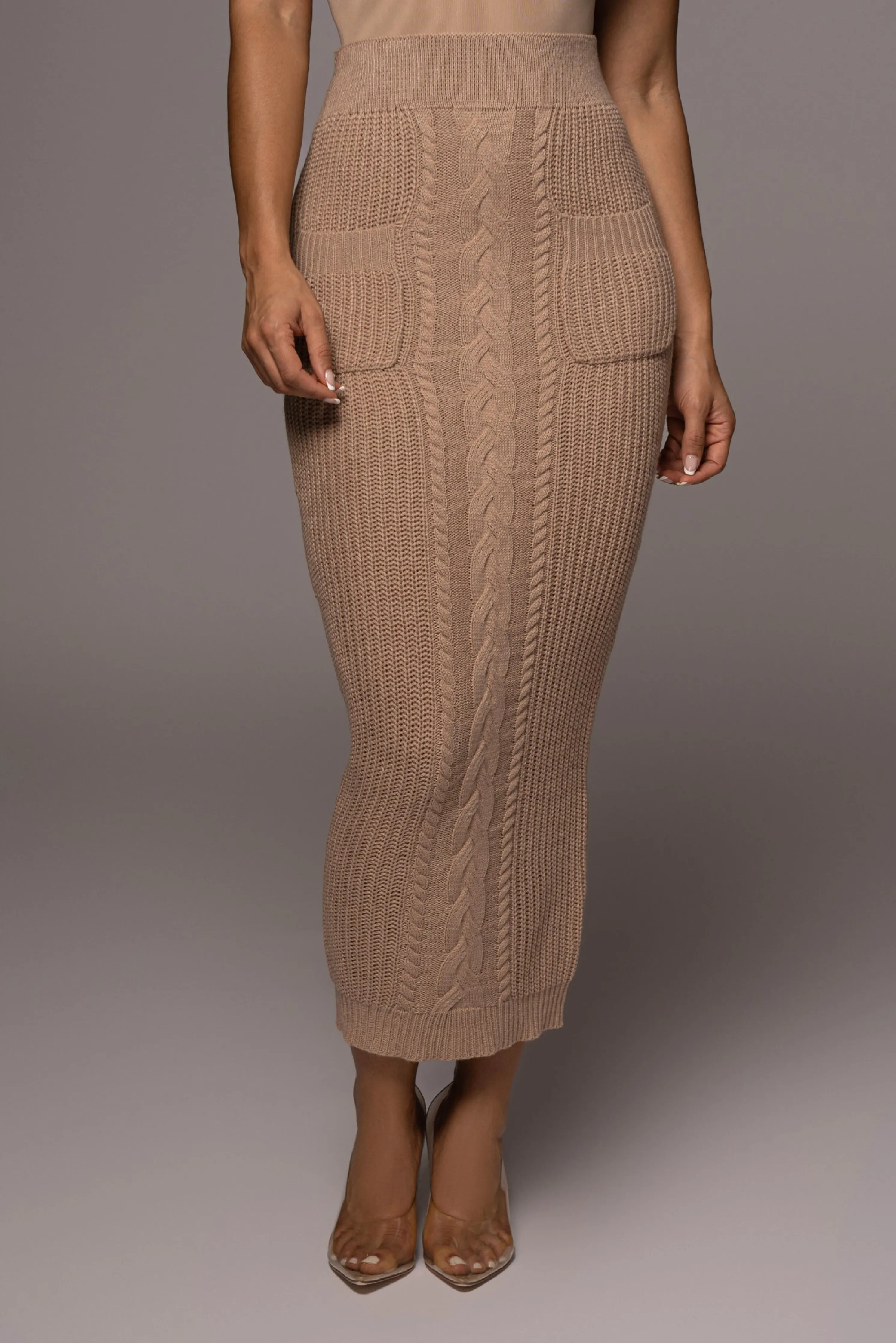 Tan Missy Cable Sweater Midi Skirt