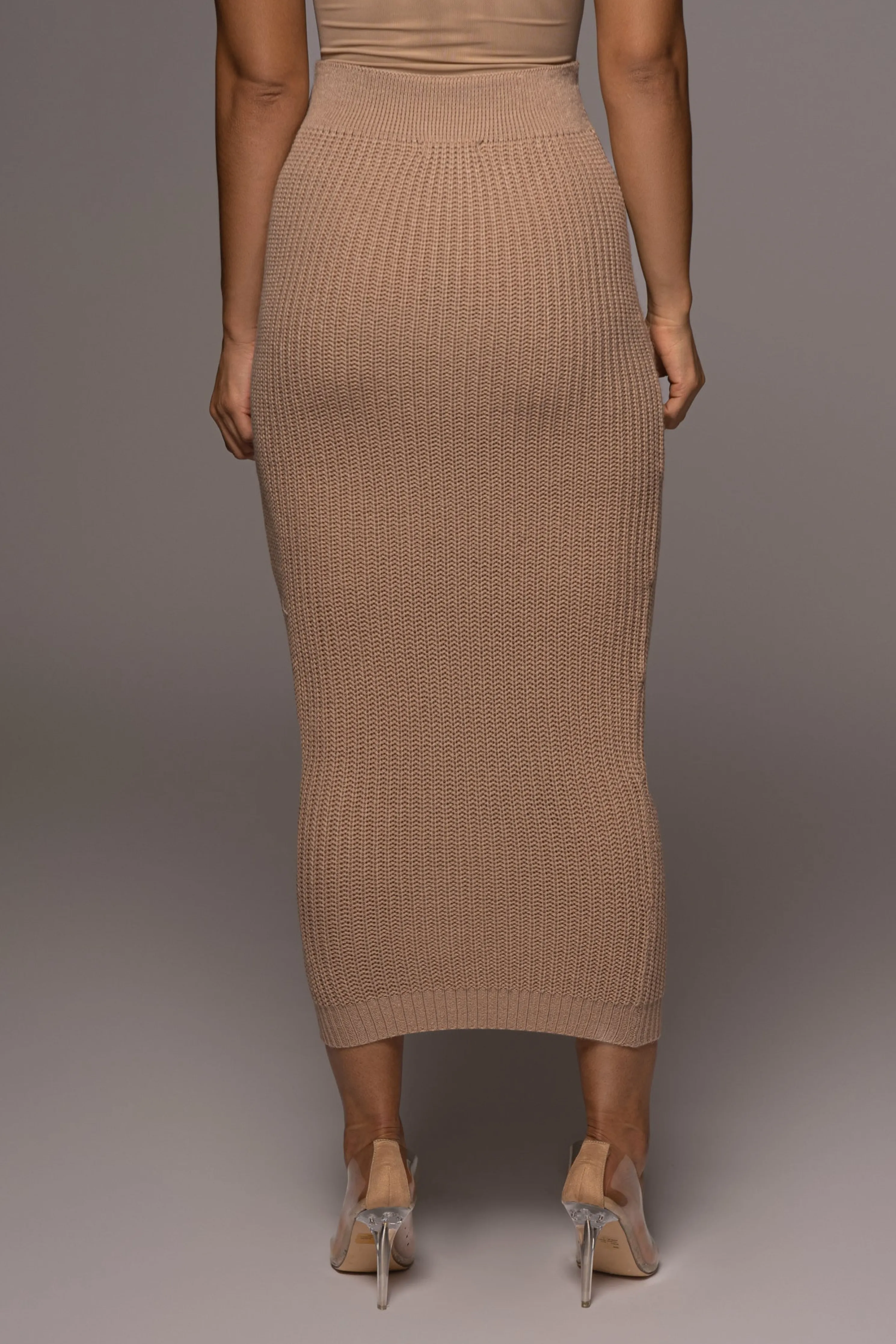 Tan Missy Cable Sweater Midi Skirt