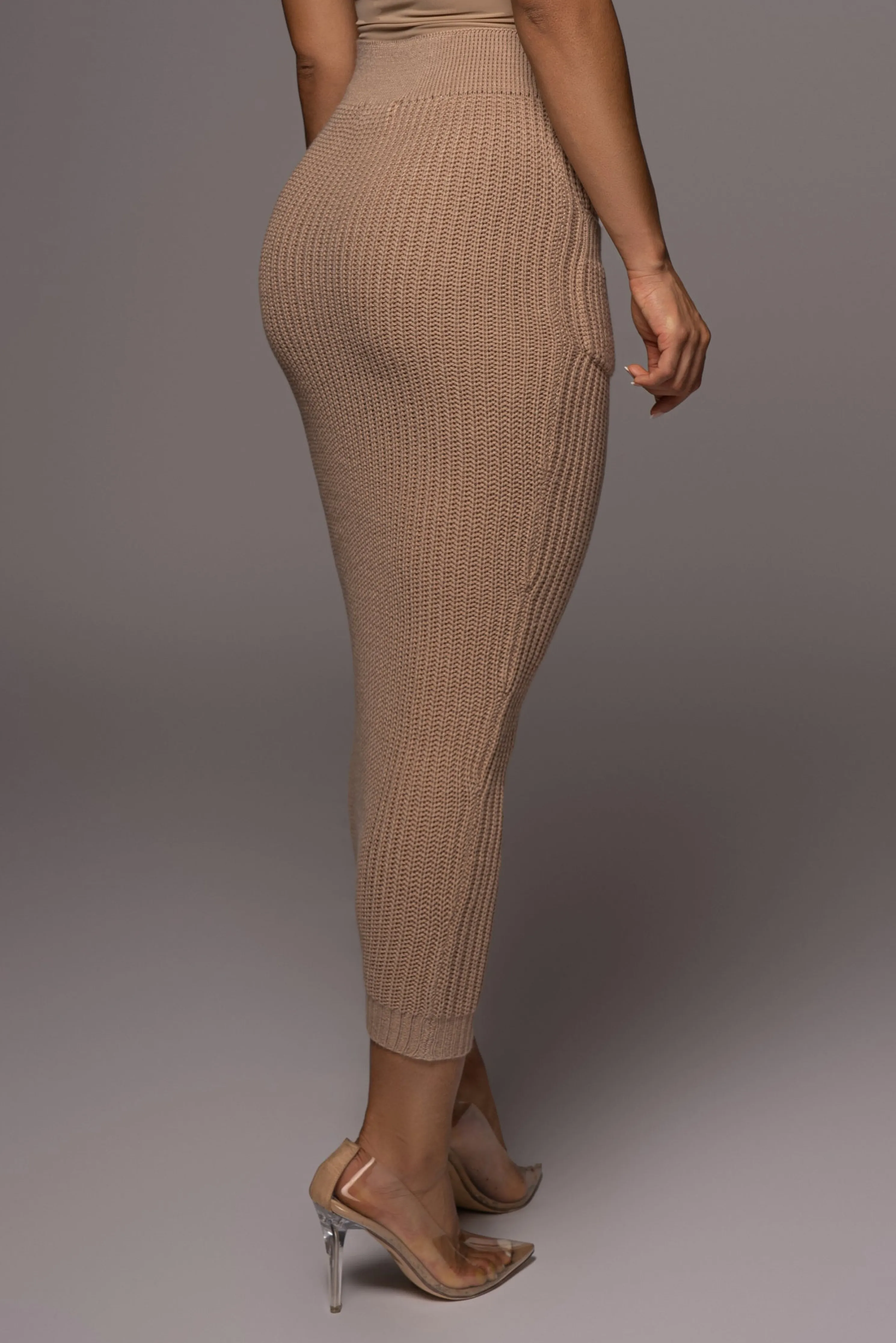 Tan Missy Cable Sweater Midi Skirt