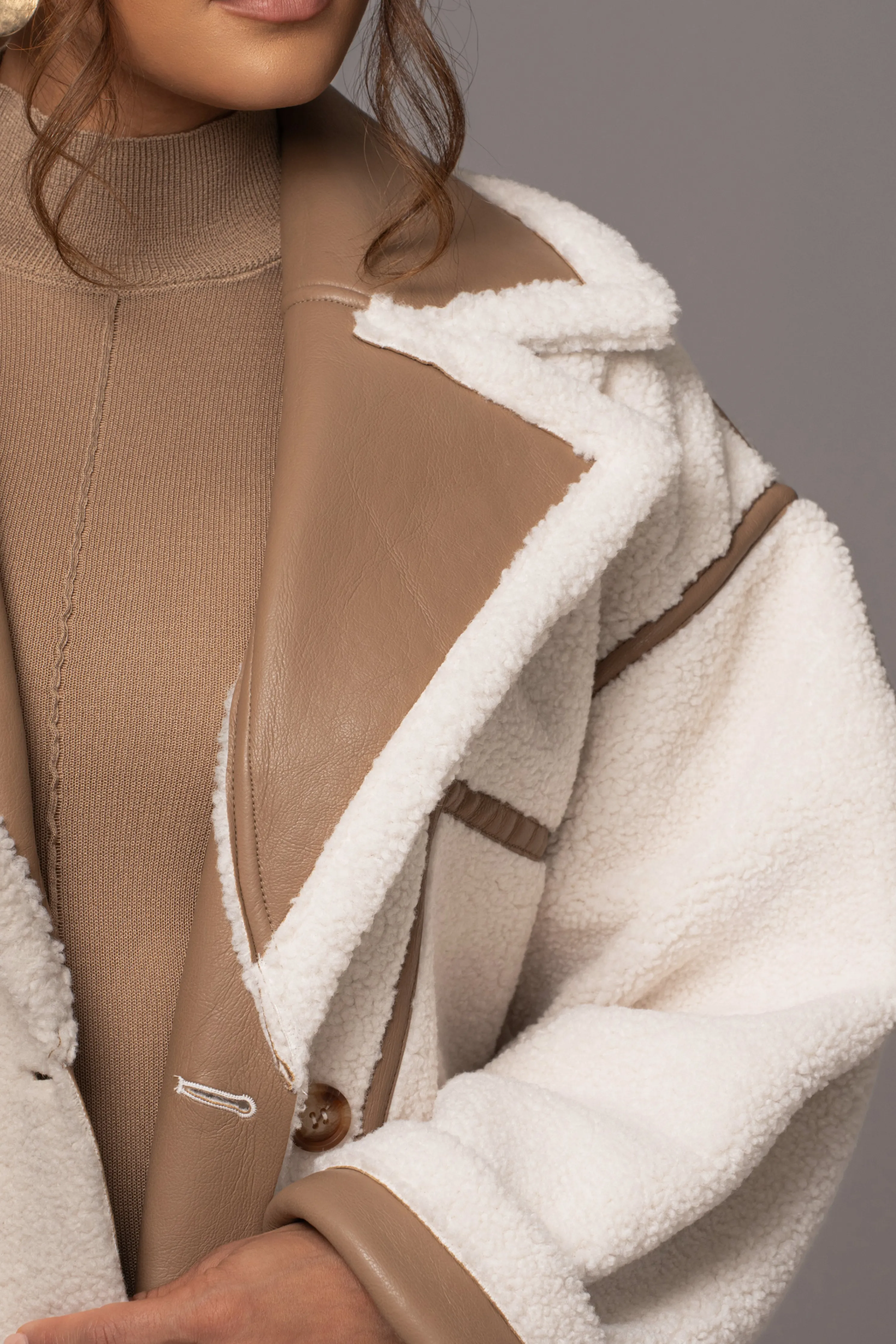 Tan Never Settle Reversible Teddy Jacket