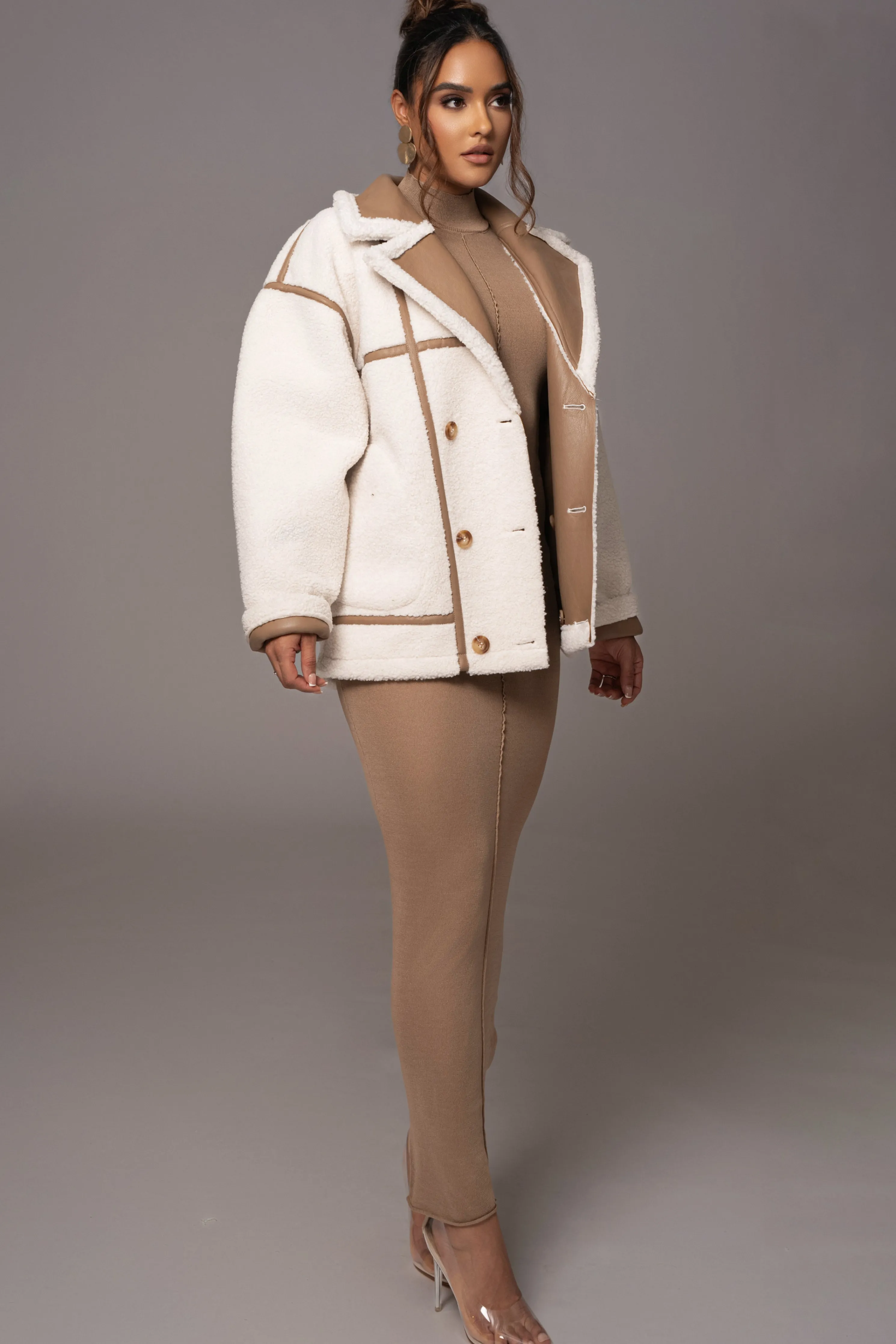 Tan Never Settle Reversible Teddy Jacket
