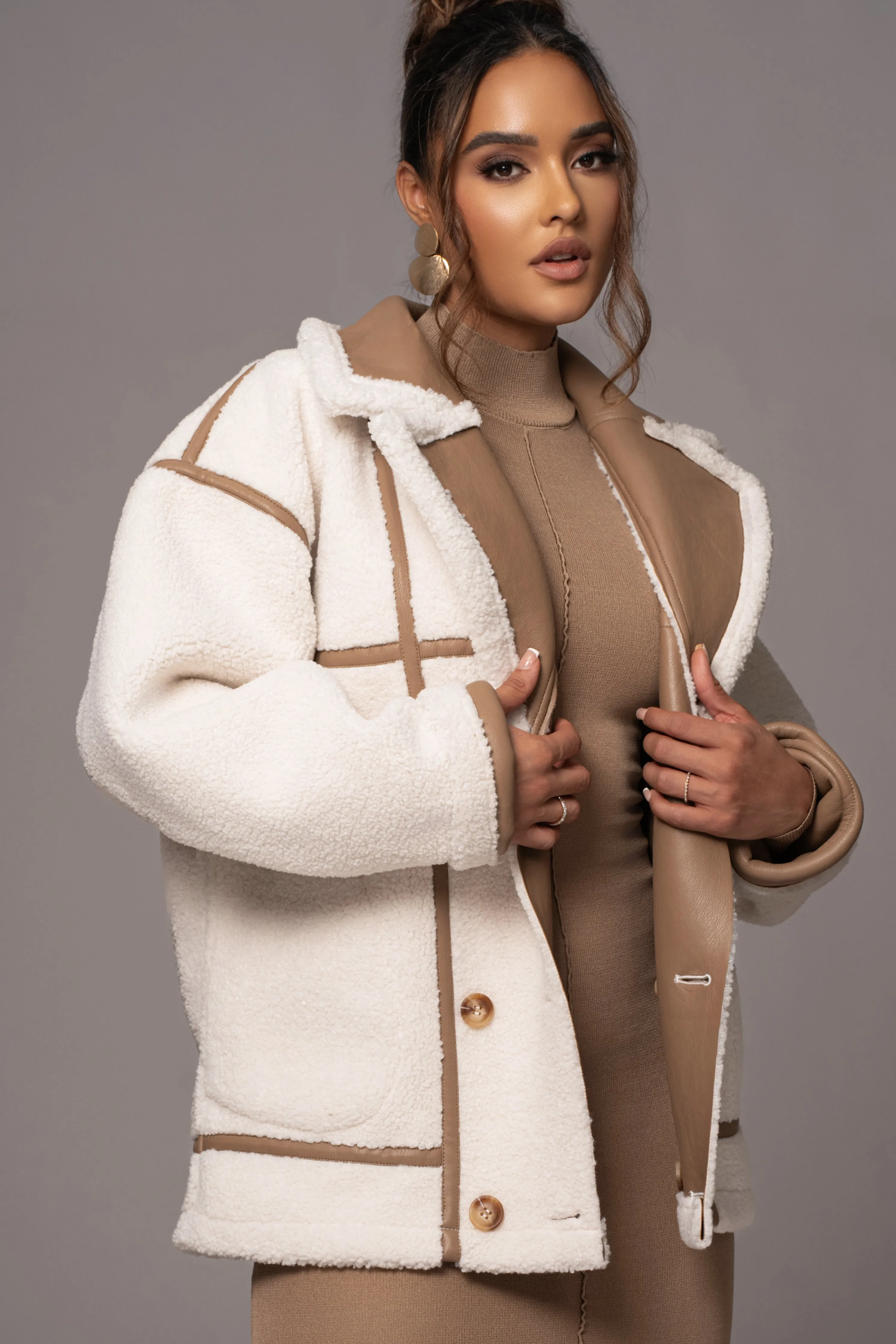 Tan Never Settle Reversible Teddy Jacket