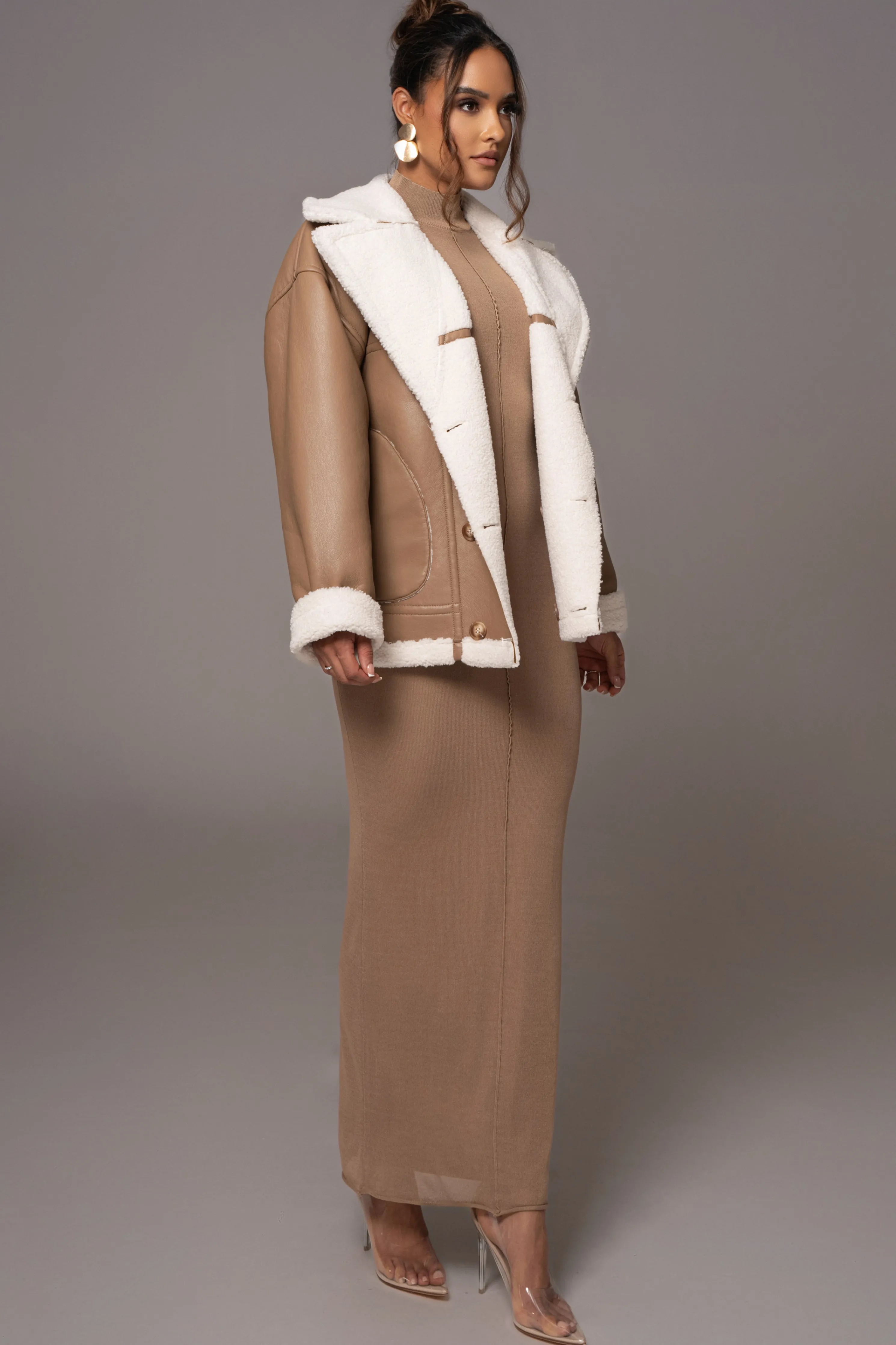 Tan Never Settle Reversible Teddy Jacket