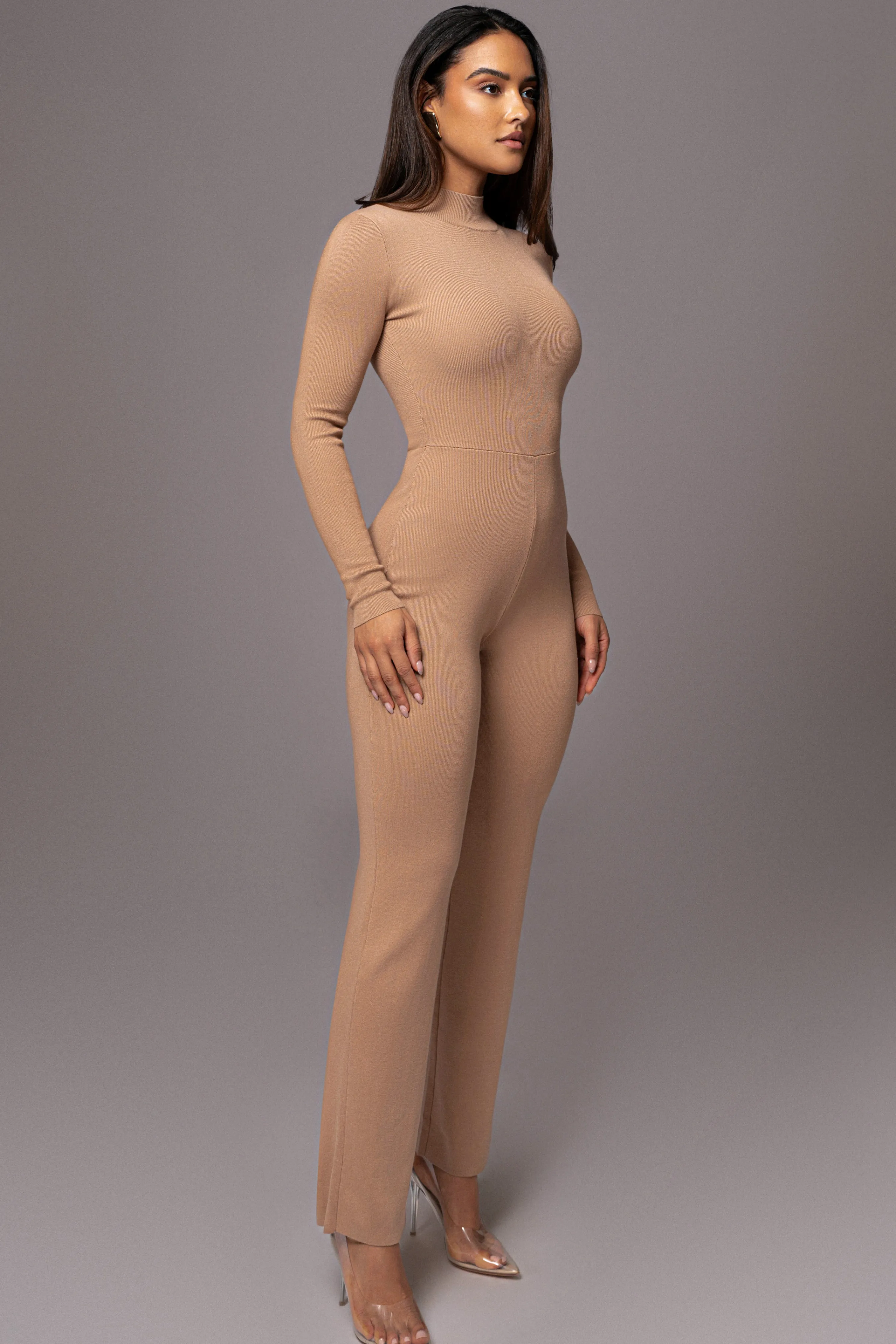 Tan Noel Sweater Knit Jumpsuit