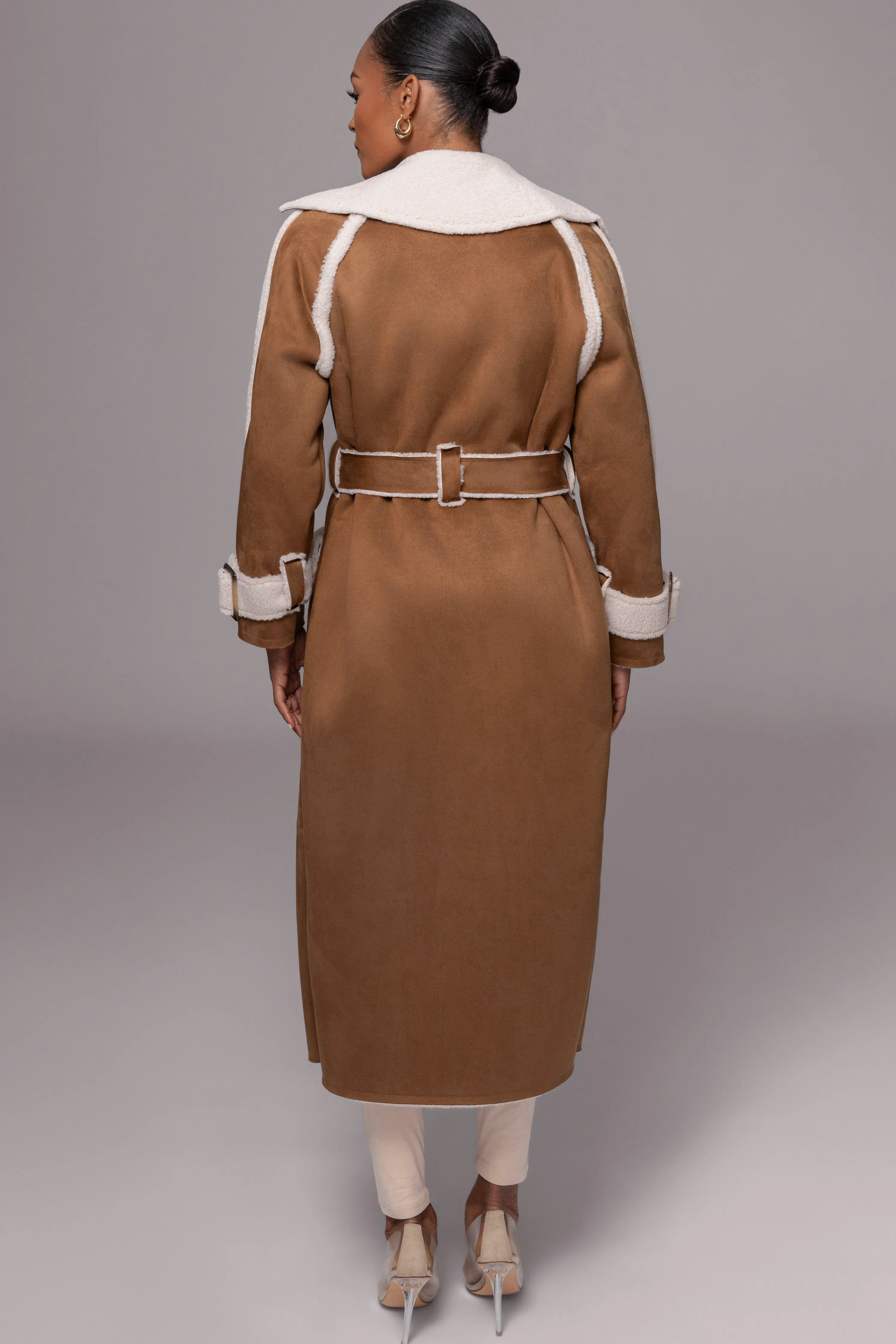 Tan Suede And Sherpa Reversible Coat