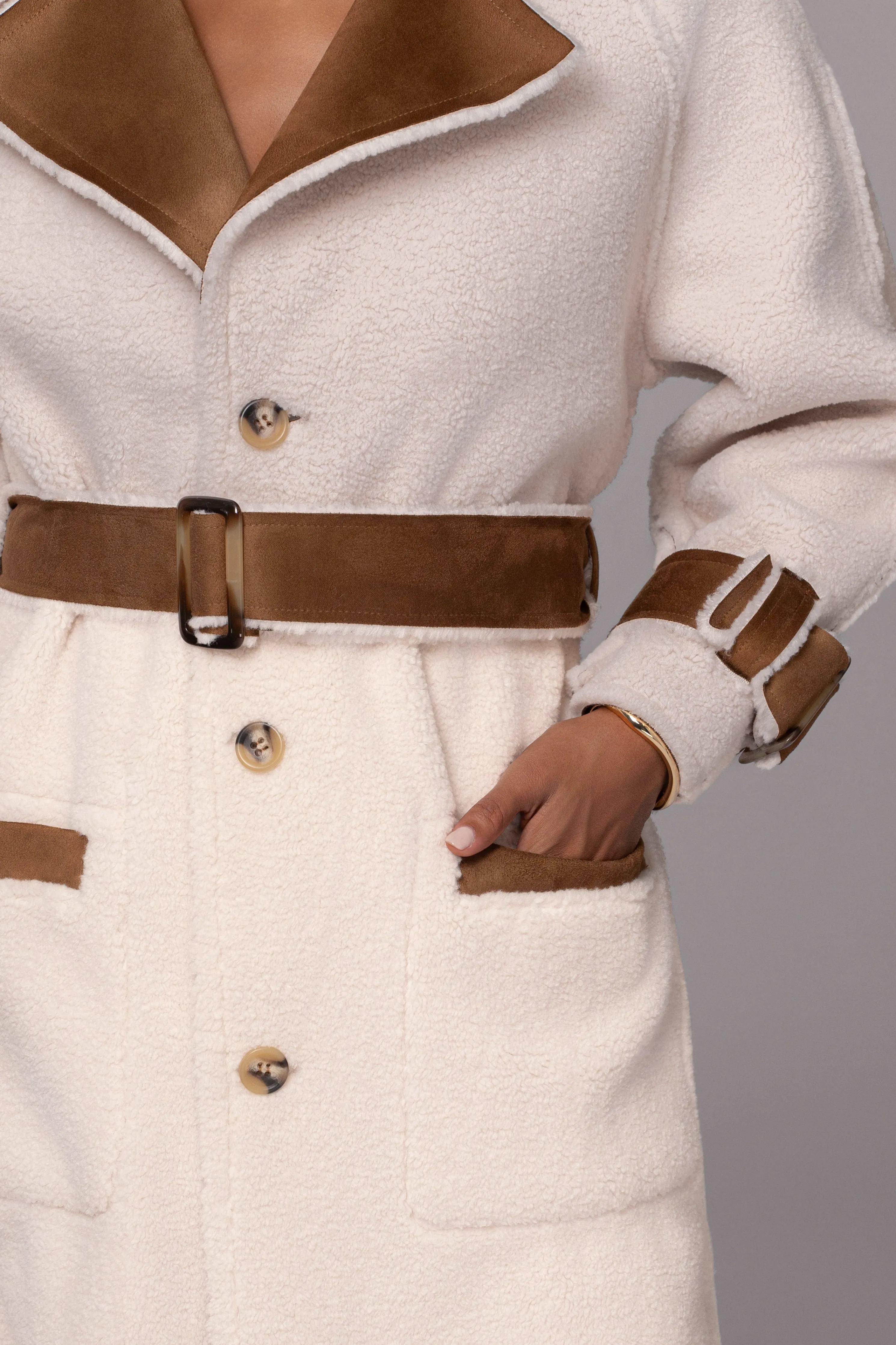 Tan Suede And Sherpa Reversible Coat