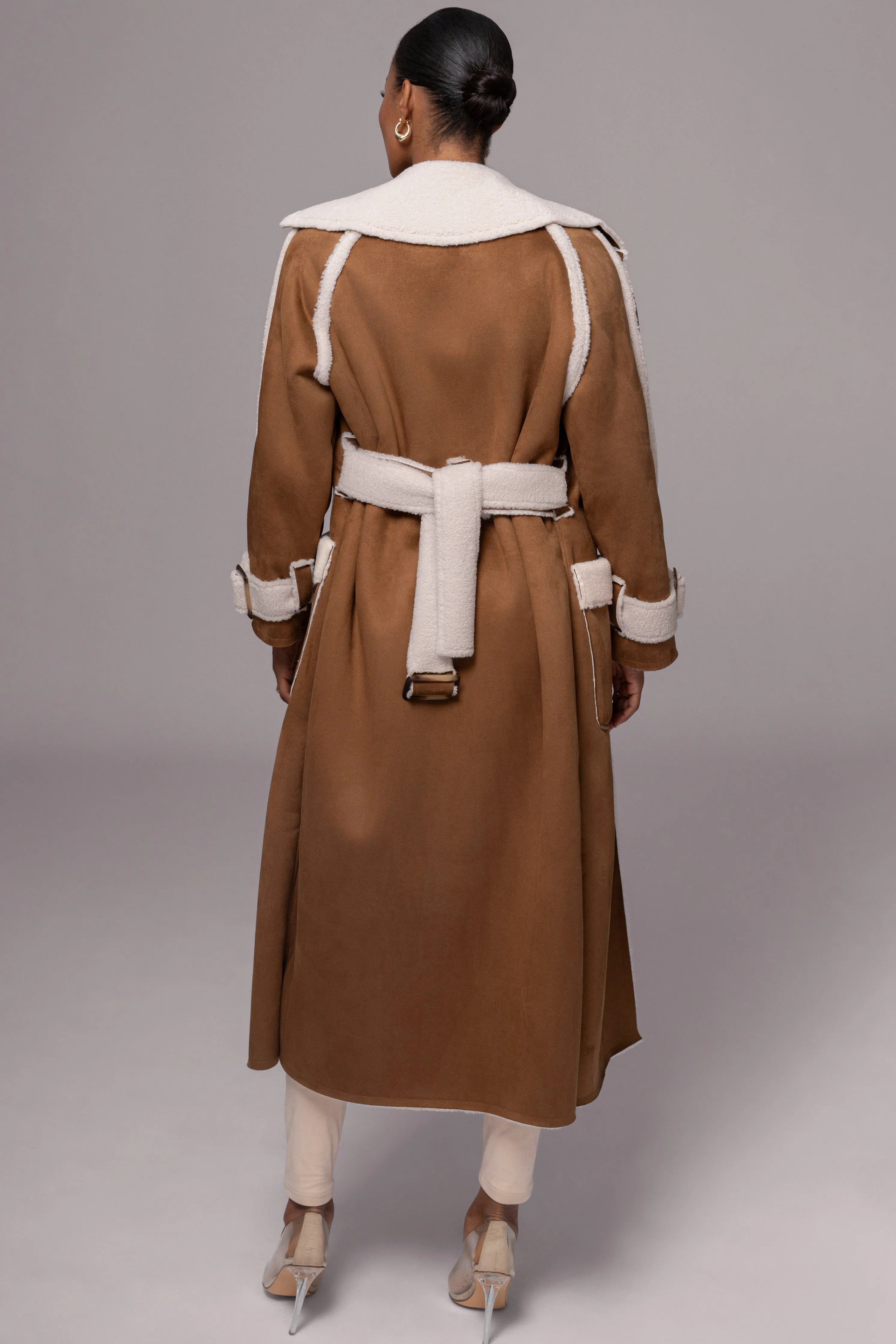 Tan Suede And Sherpa Reversible Coat