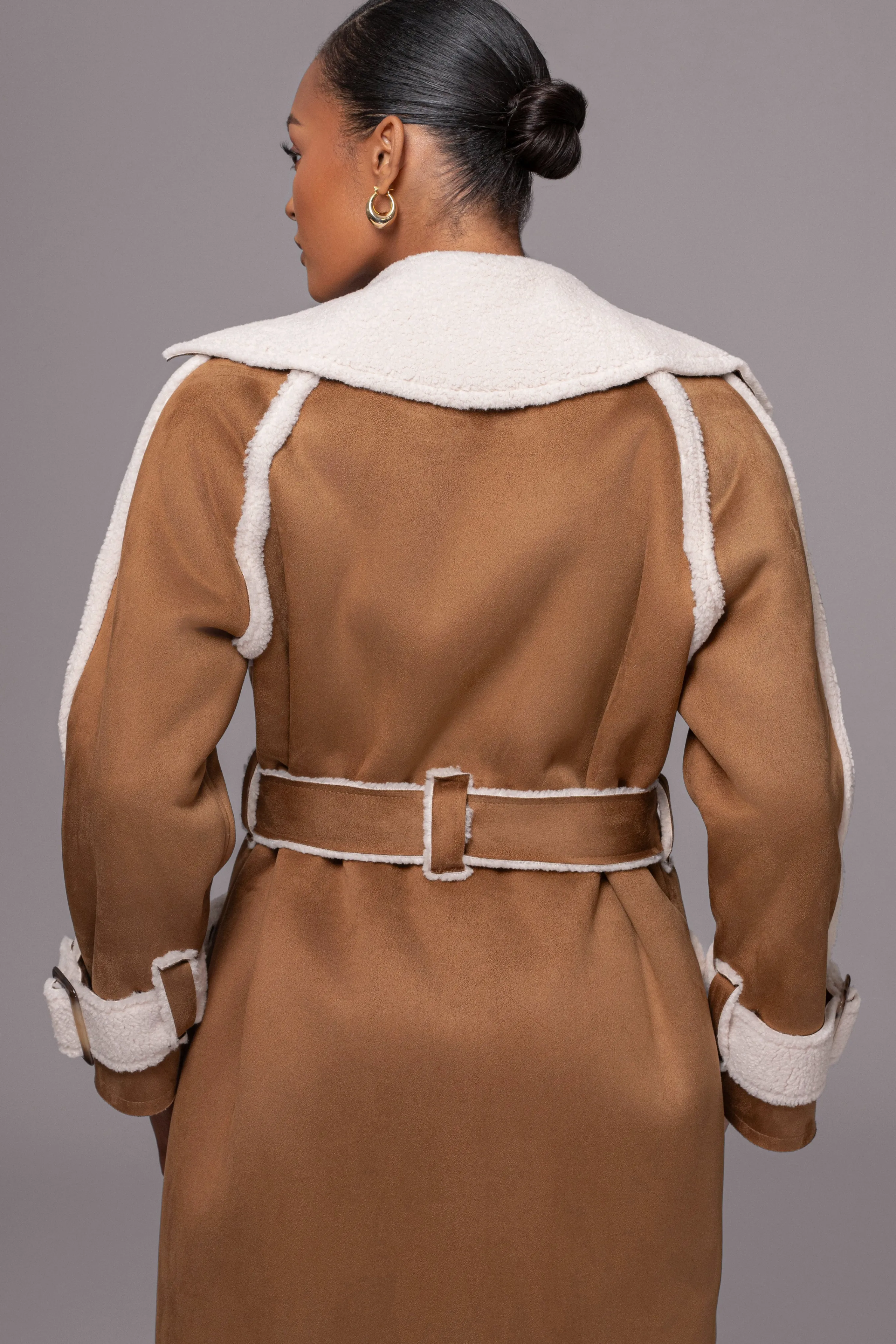 Tan Suede And Sherpa Reversible Coat