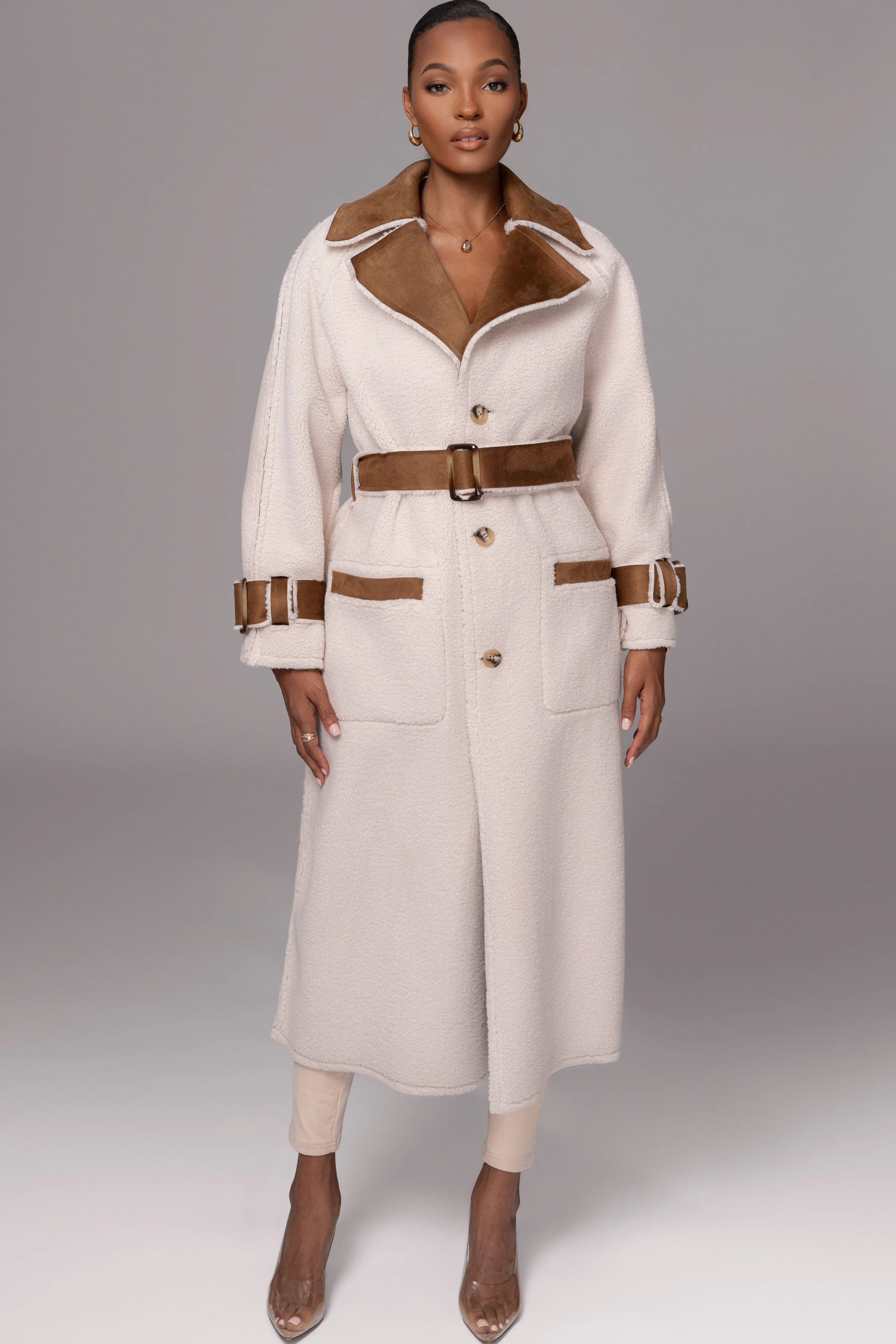 Tan Suede And Sherpa Reversible Coat