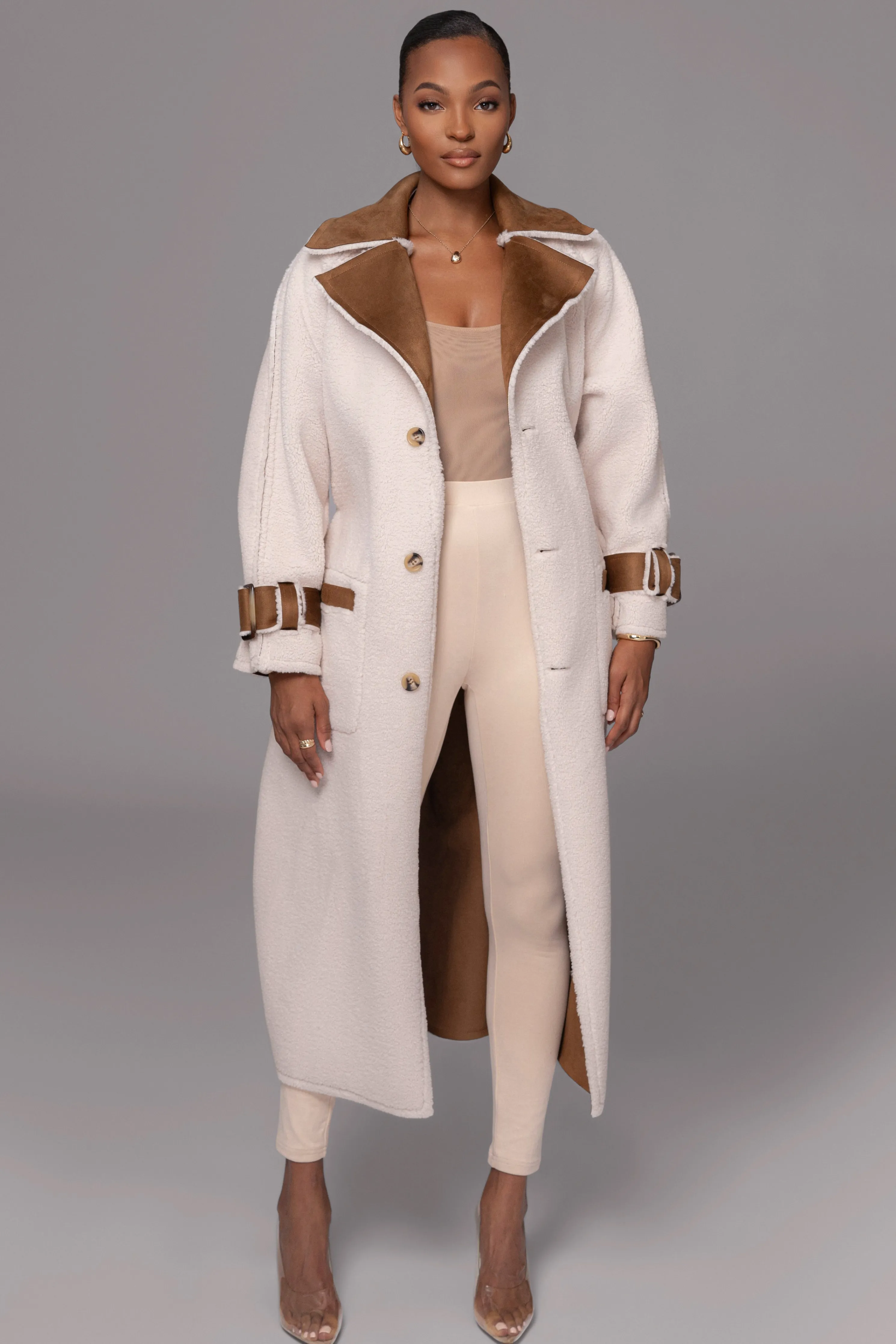 Tan Suede And Sherpa Reversible Coat