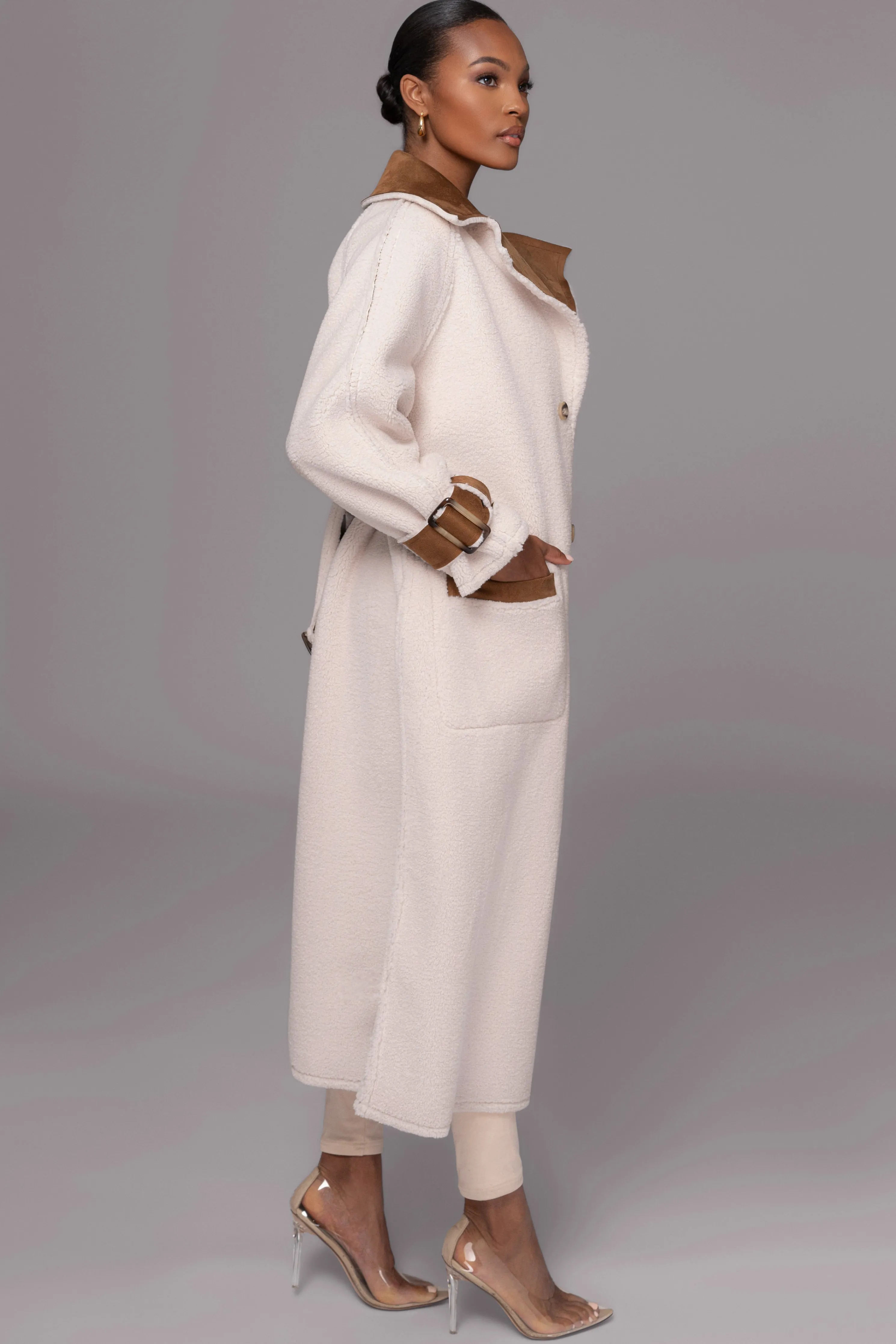 Tan Suede And Sherpa Reversible Coat