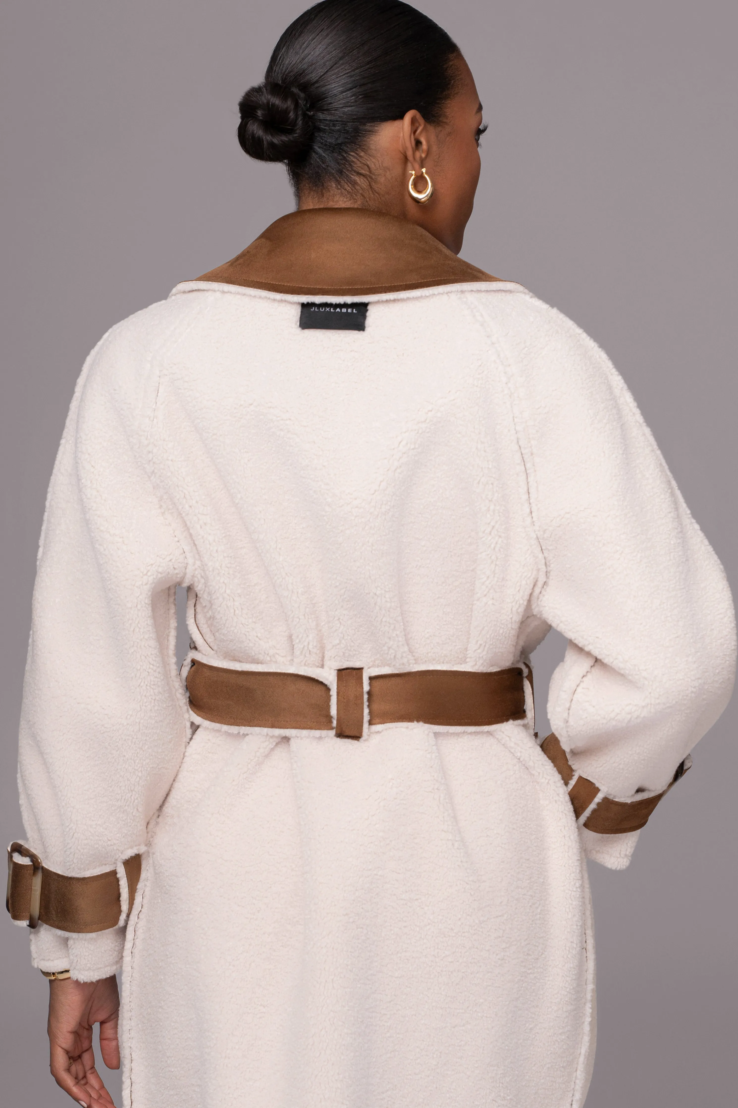 Tan Suede And Sherpa Reversible Coat