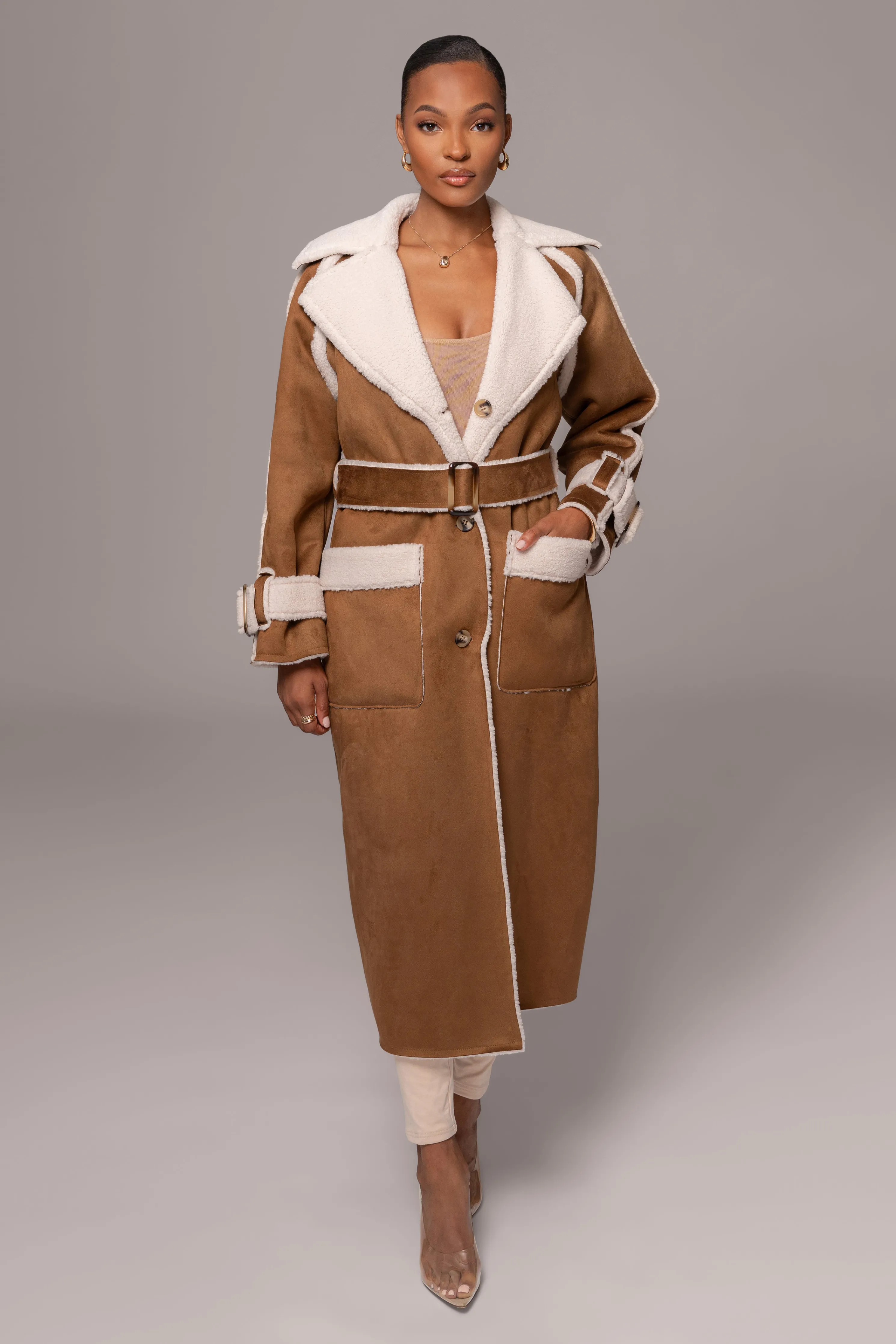 Tan Suede And Sherpa Reversible Coat