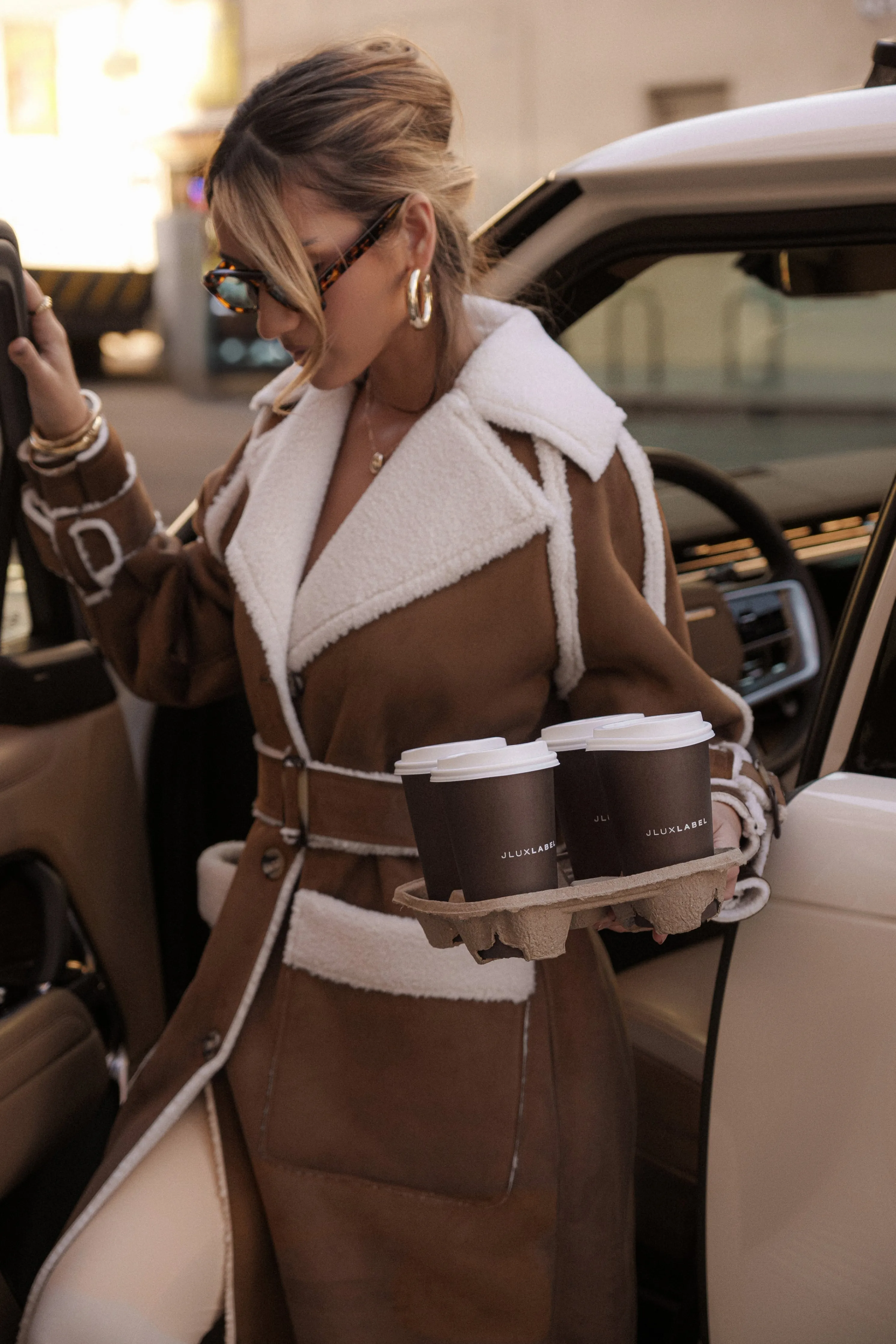 Tan Suede And Sherpa Reversible Coat