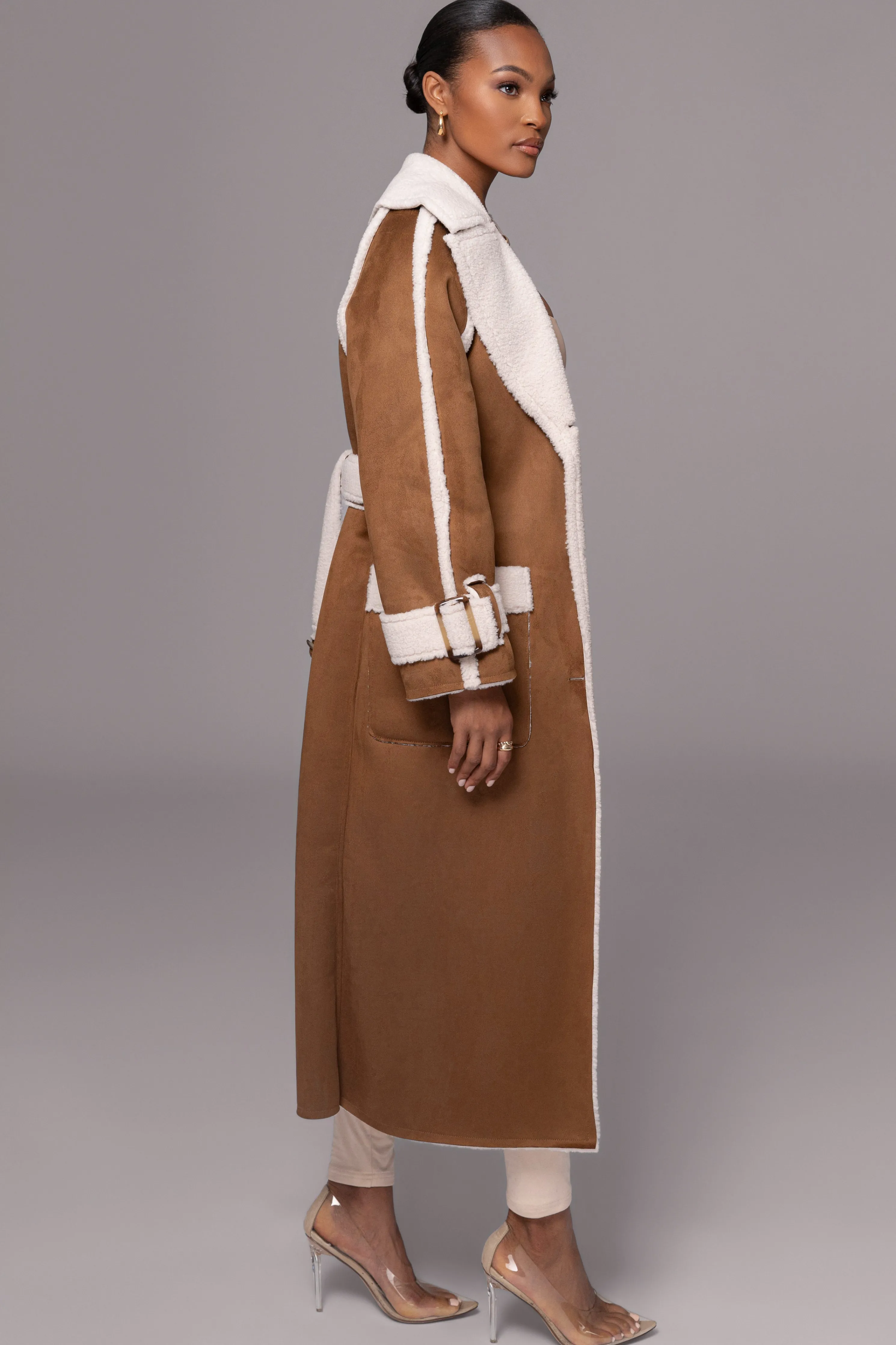 Tan Suede And Sherpa Reversible Coat