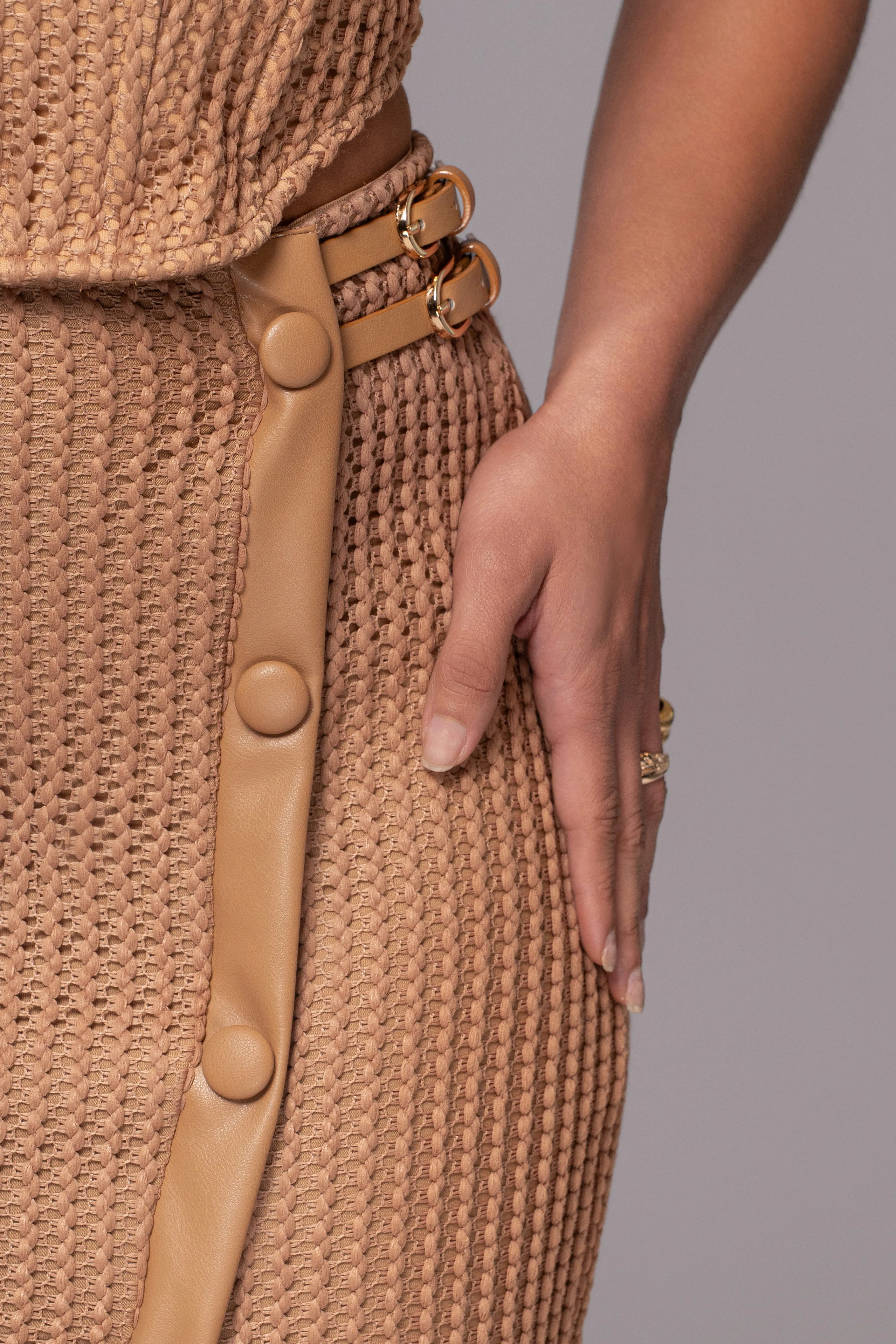 Tan Textured Mystique Midi Skirt