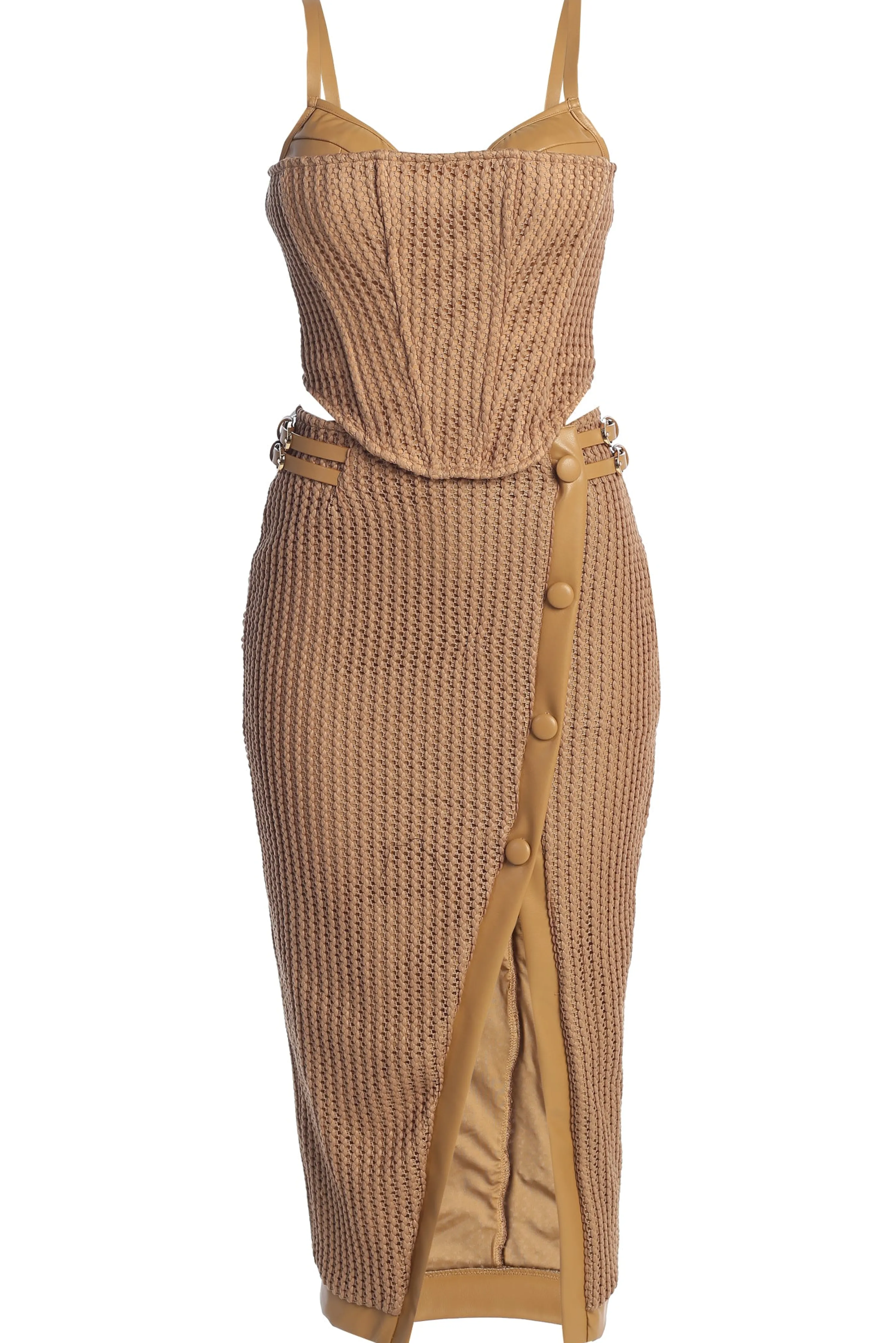 Tan Textured Mystique Midi Skirt