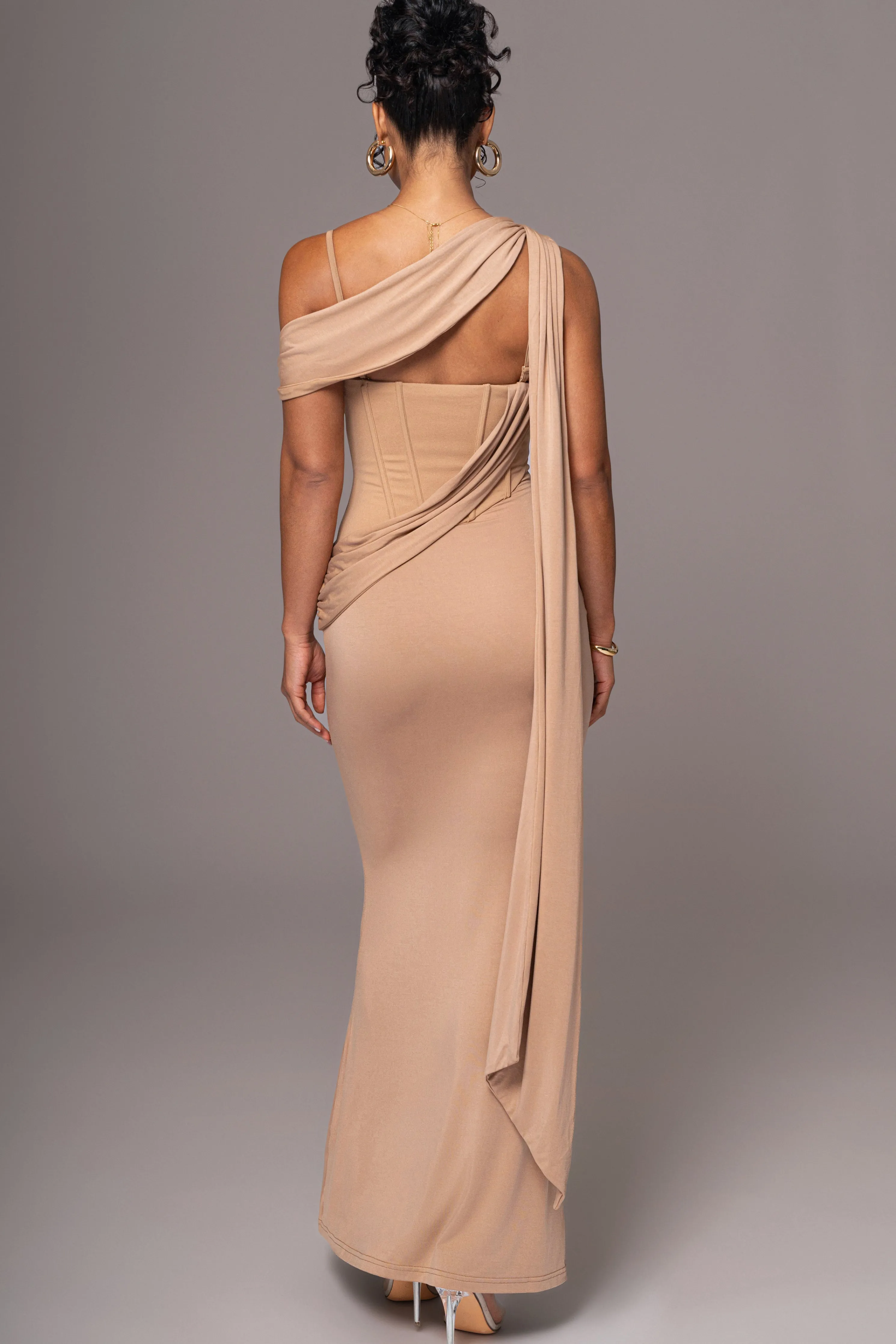 Taupe Grand Entrance Drape Dress