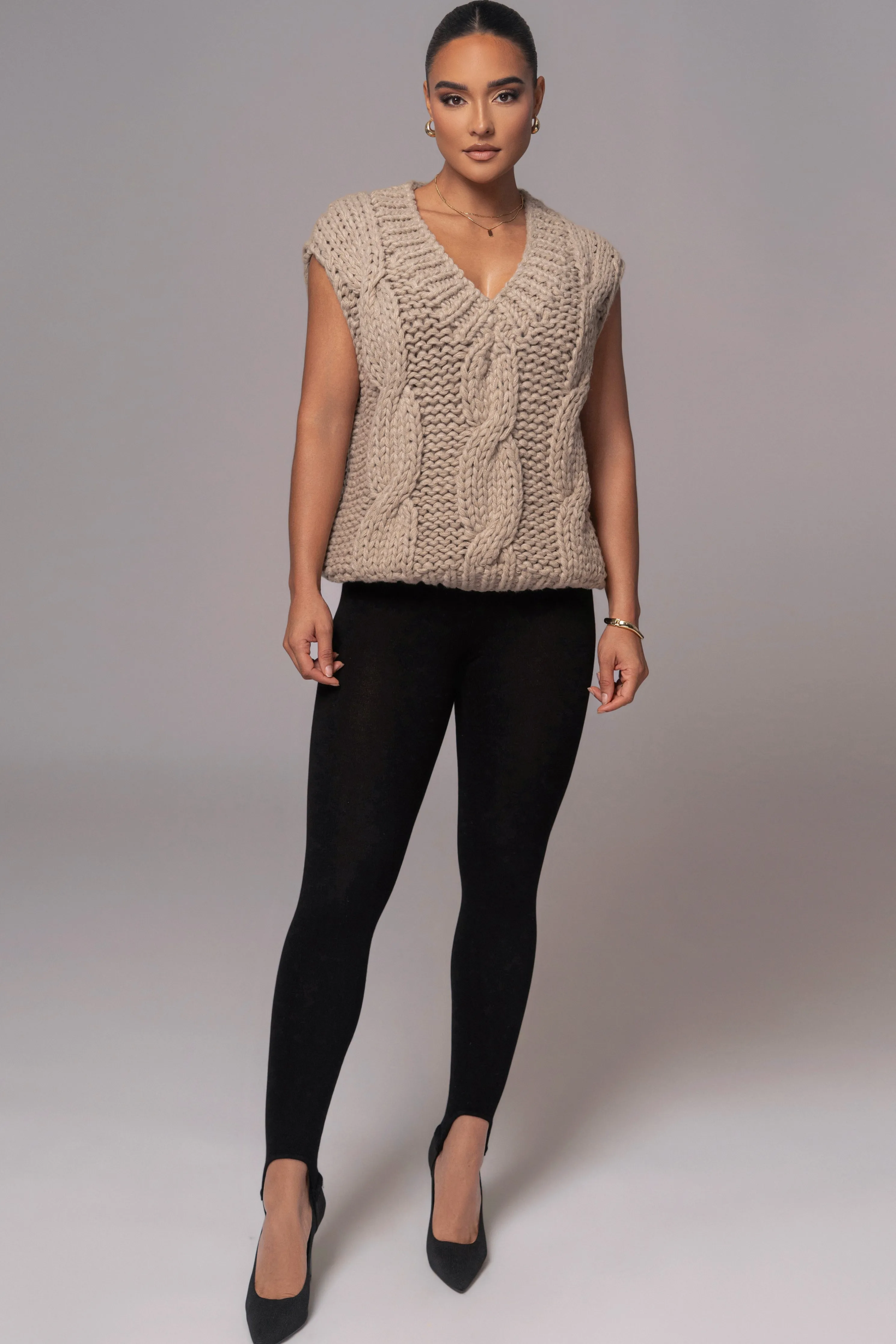 Taupe Mari Cable Knit Vest