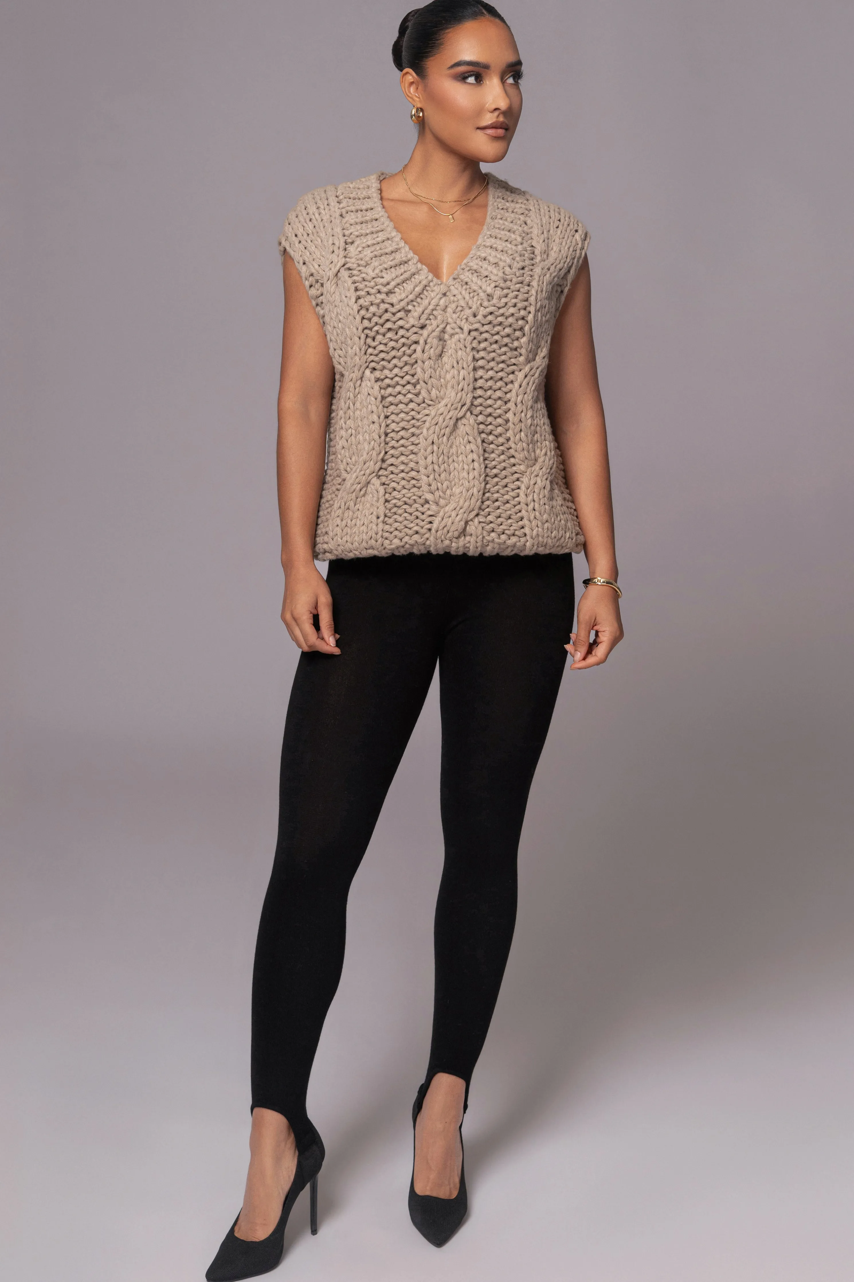 Taupe Mari Cable Knit Vest