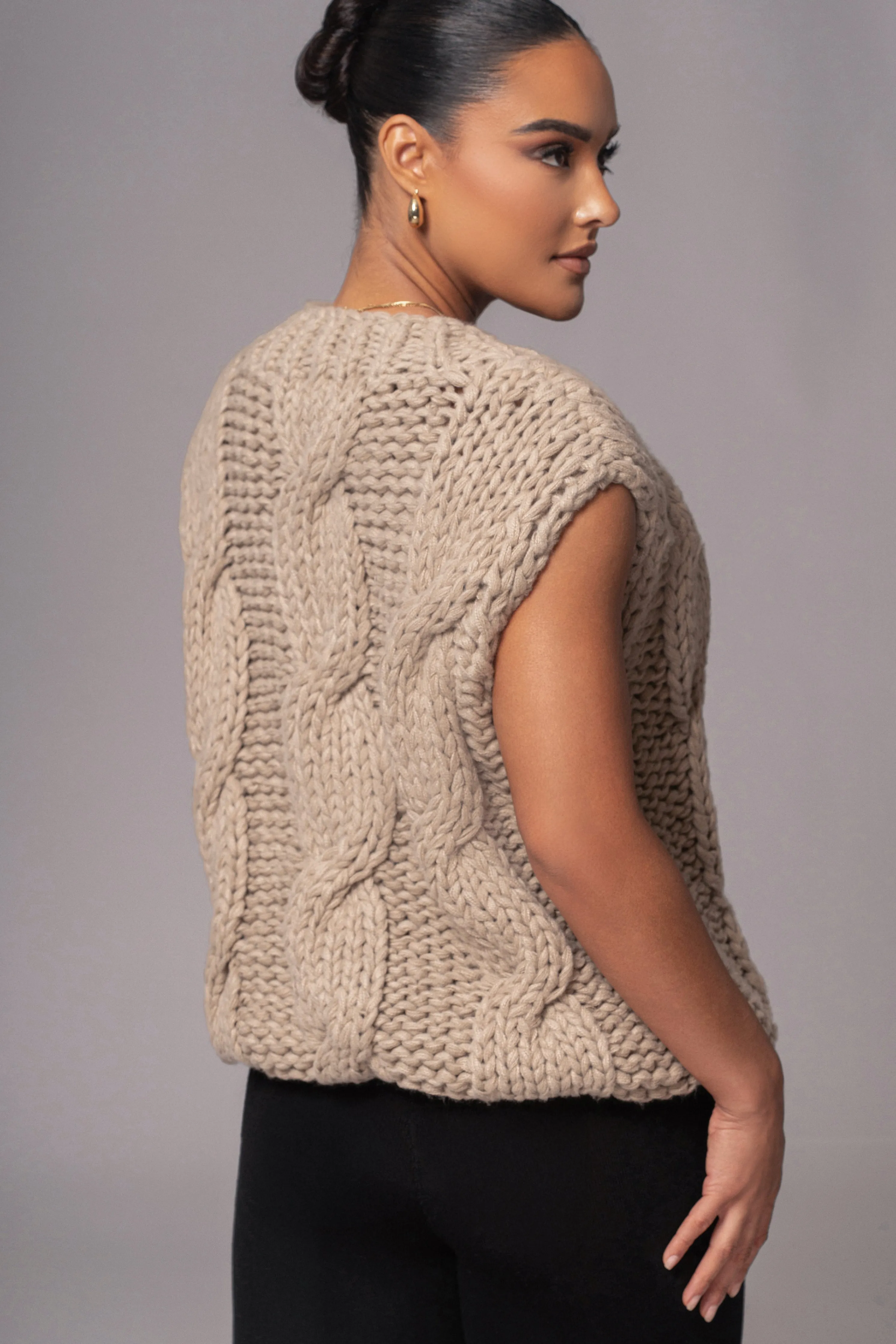 Taupe Mari Cable Knit Vest
