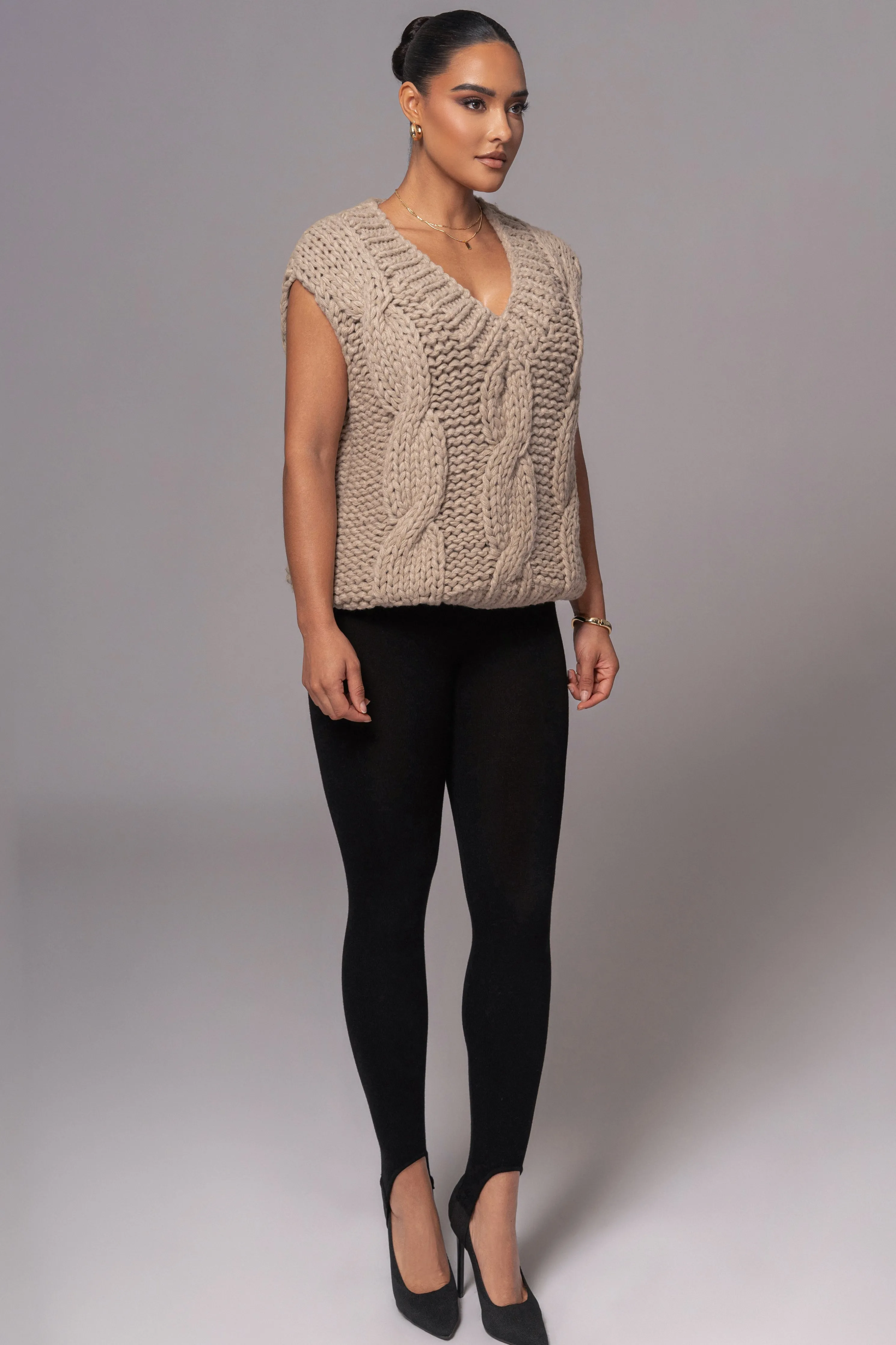 Taupe Mari Cable Knit Vest