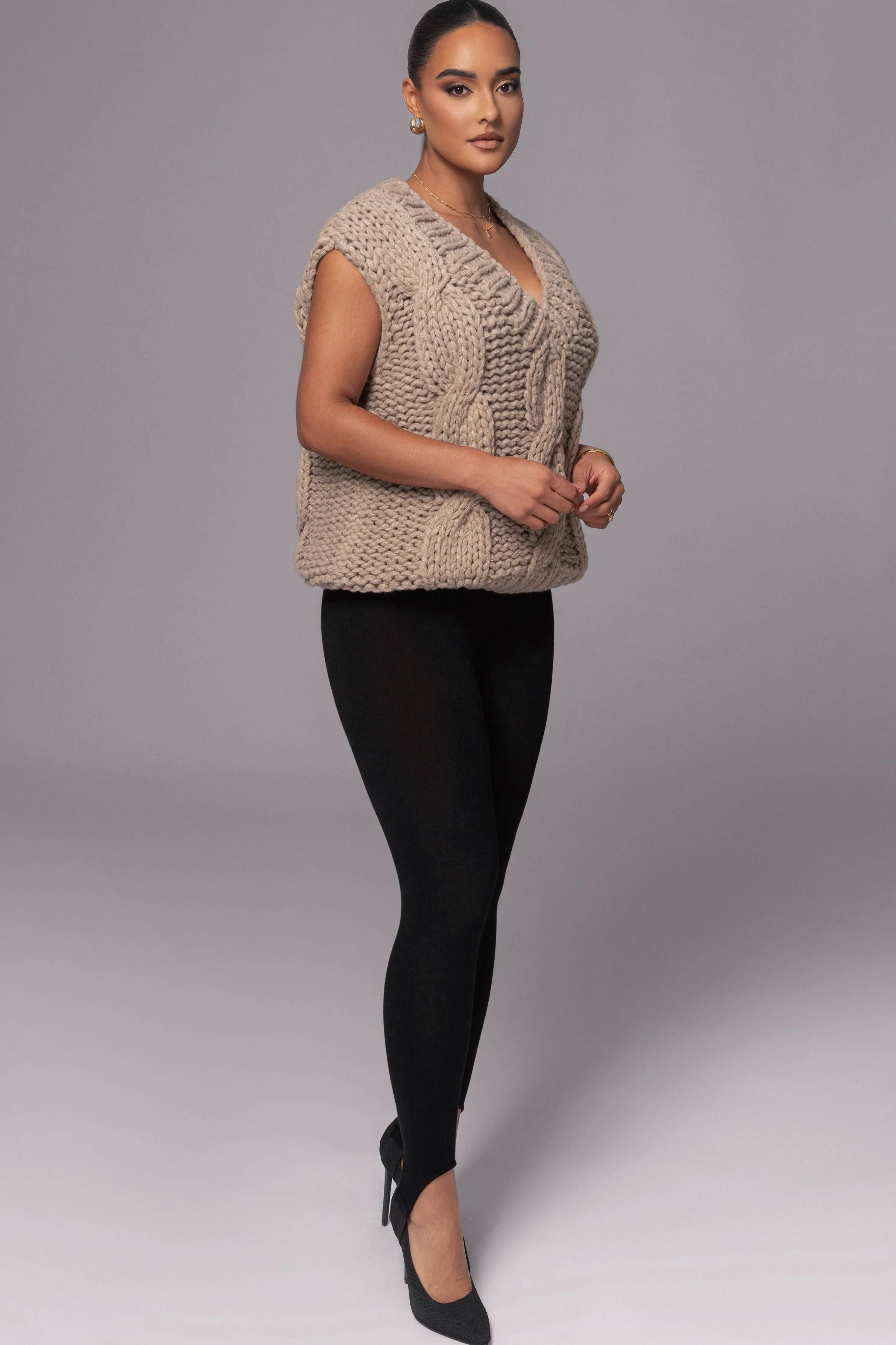 Taupe Mari Cable Knit Vest