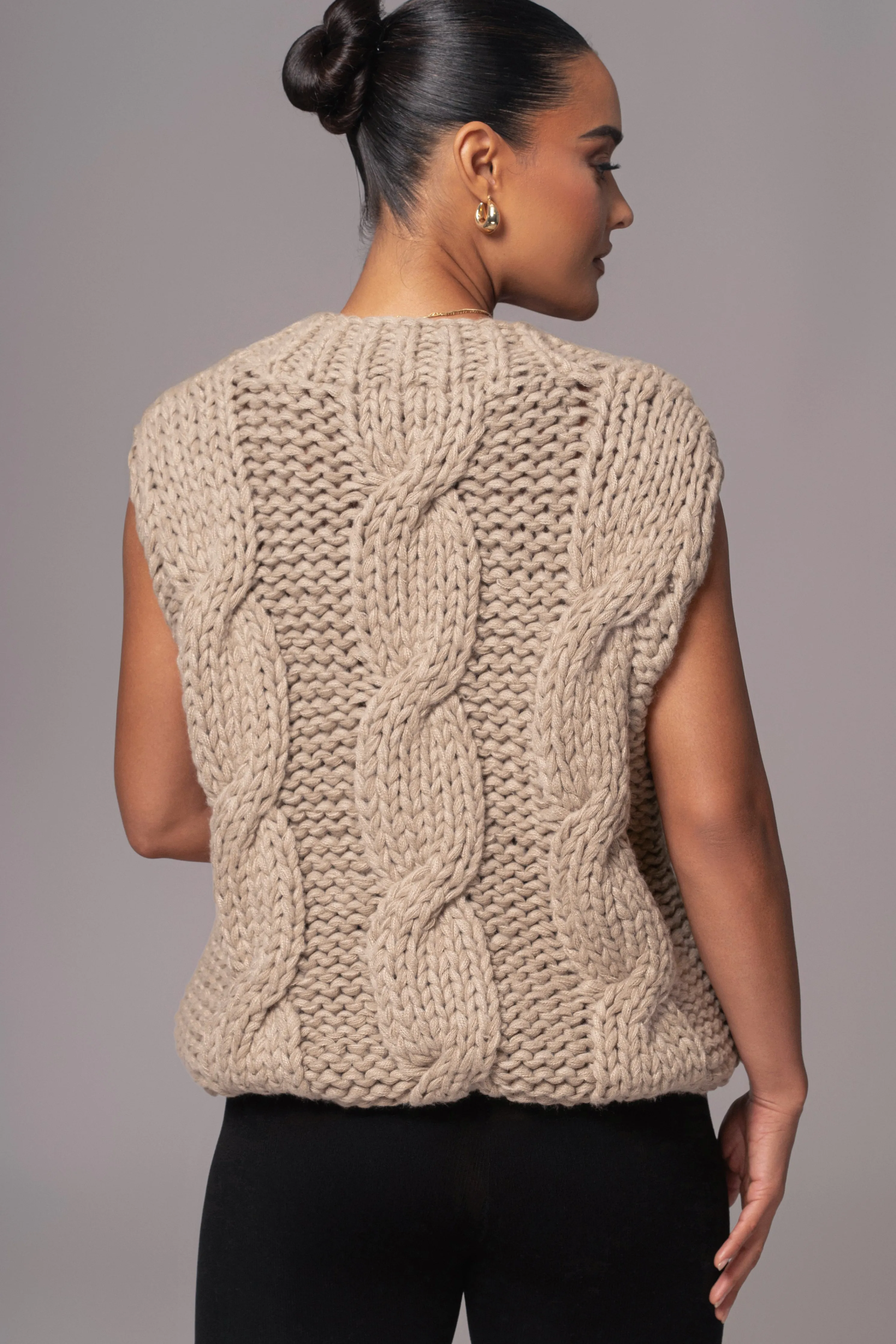 Taupe Mari Cable Knit Vest