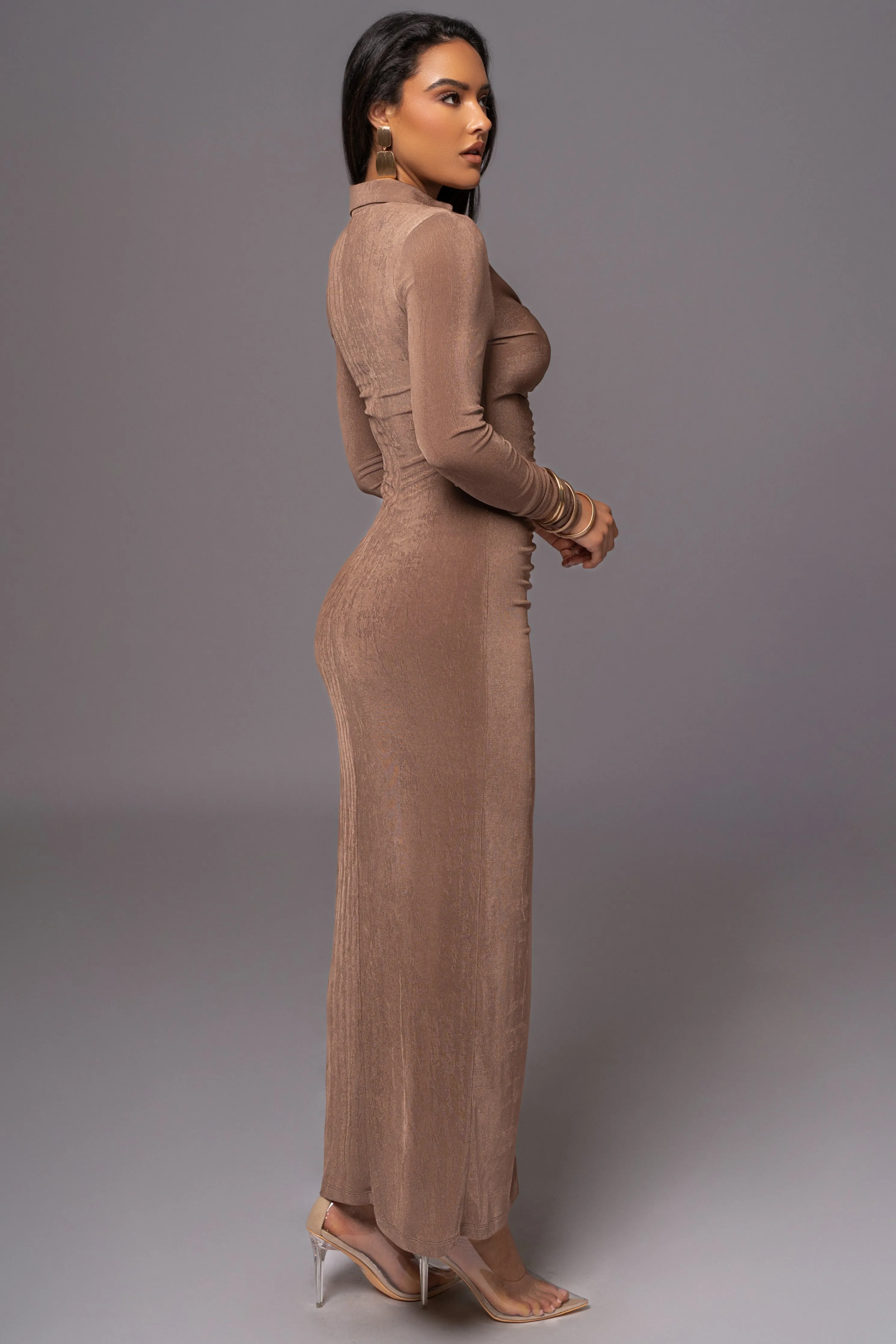 Taupe Zahra Button Front Maxi Dress