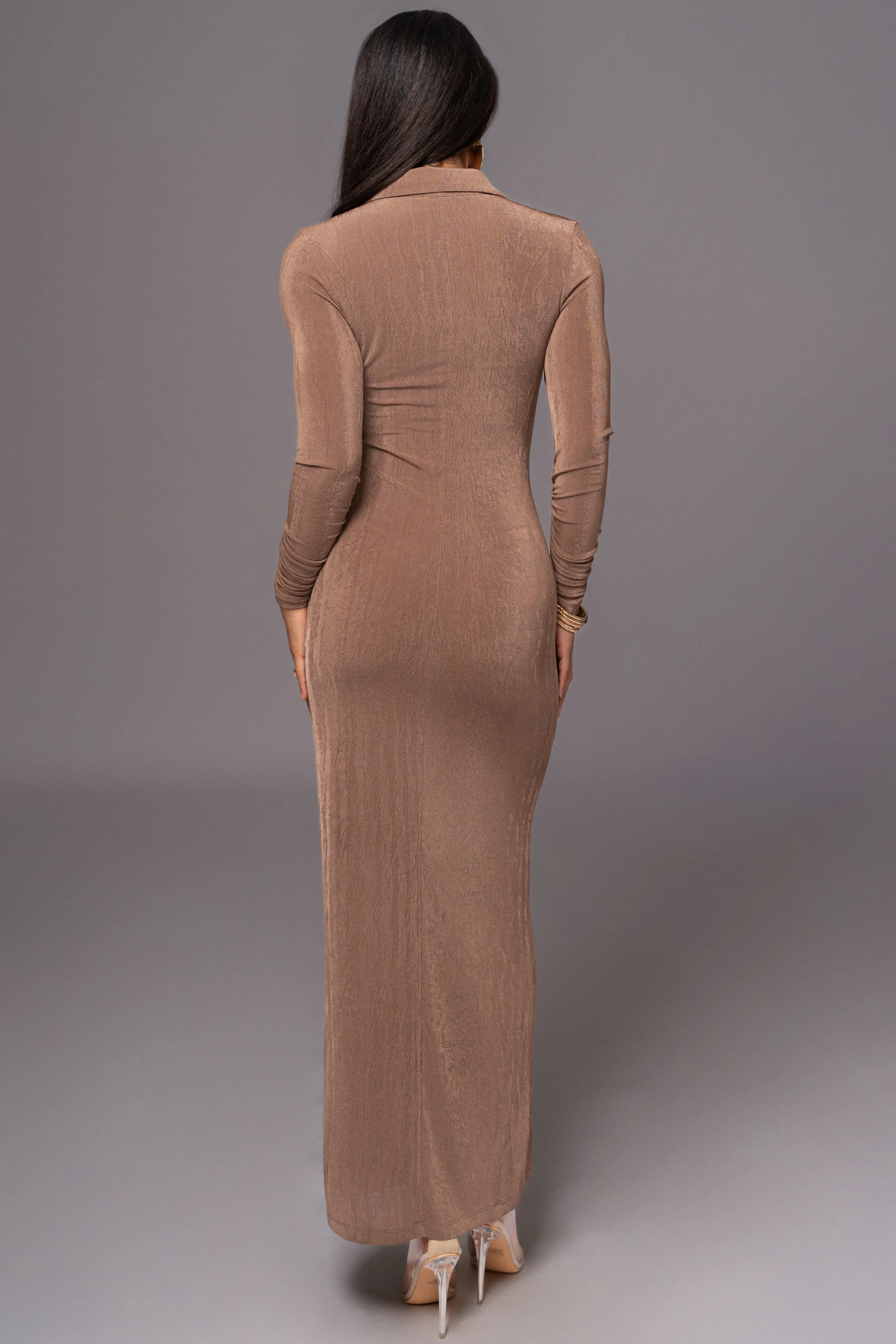 Taupe Zahra Button Front Maxi Dress