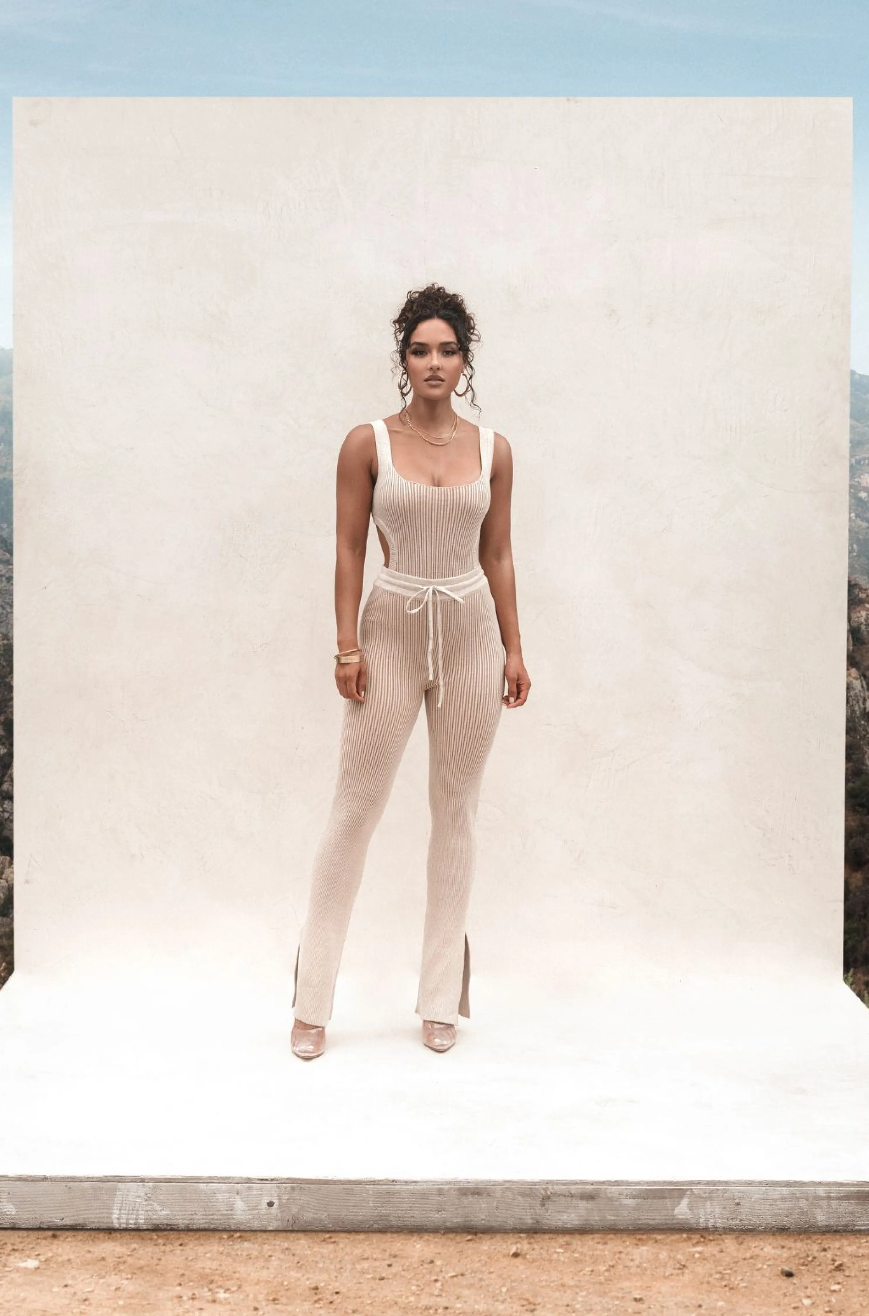 Taupe/White Faya Ribbed Pants