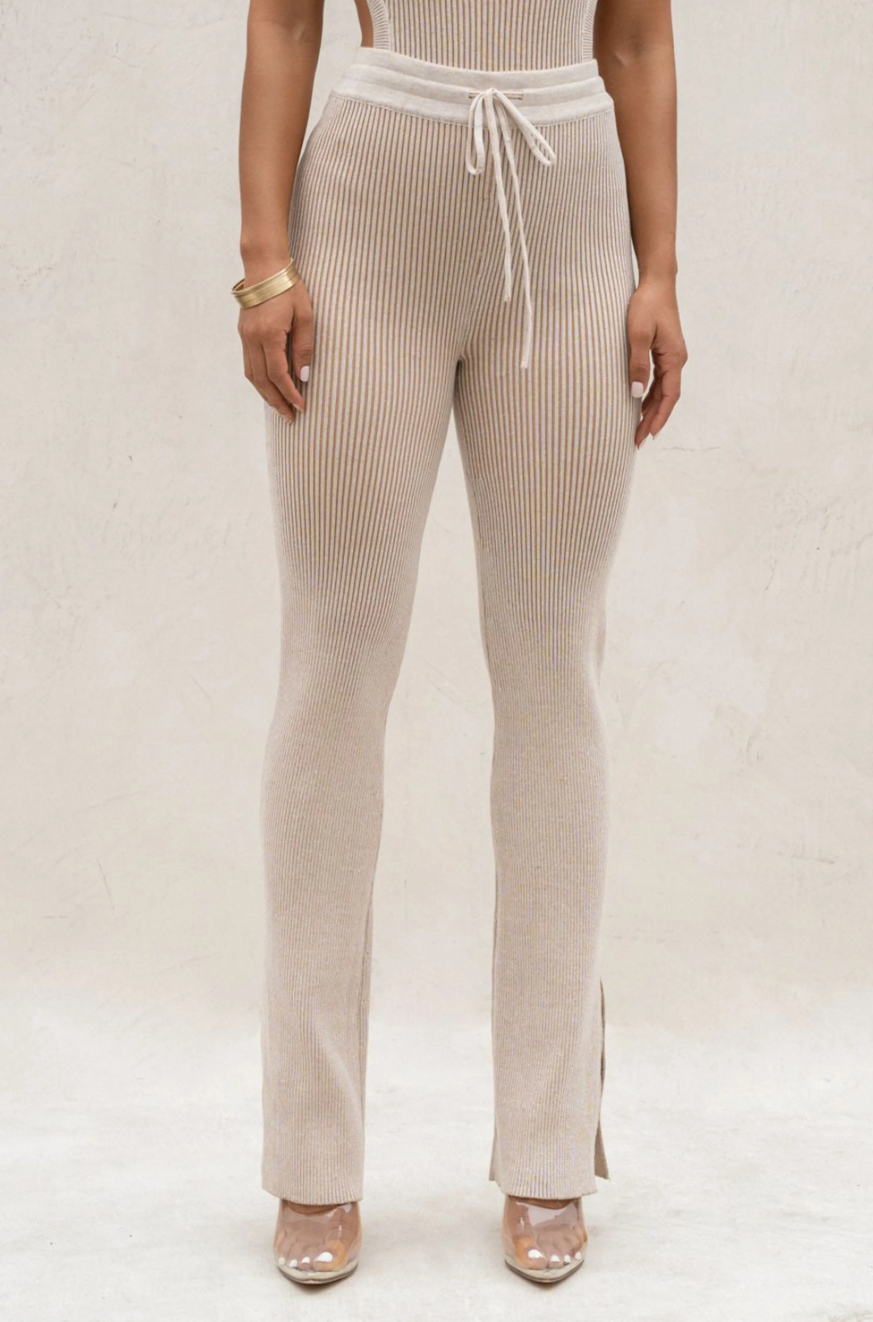Taupe/White Faya Ribbed Pants