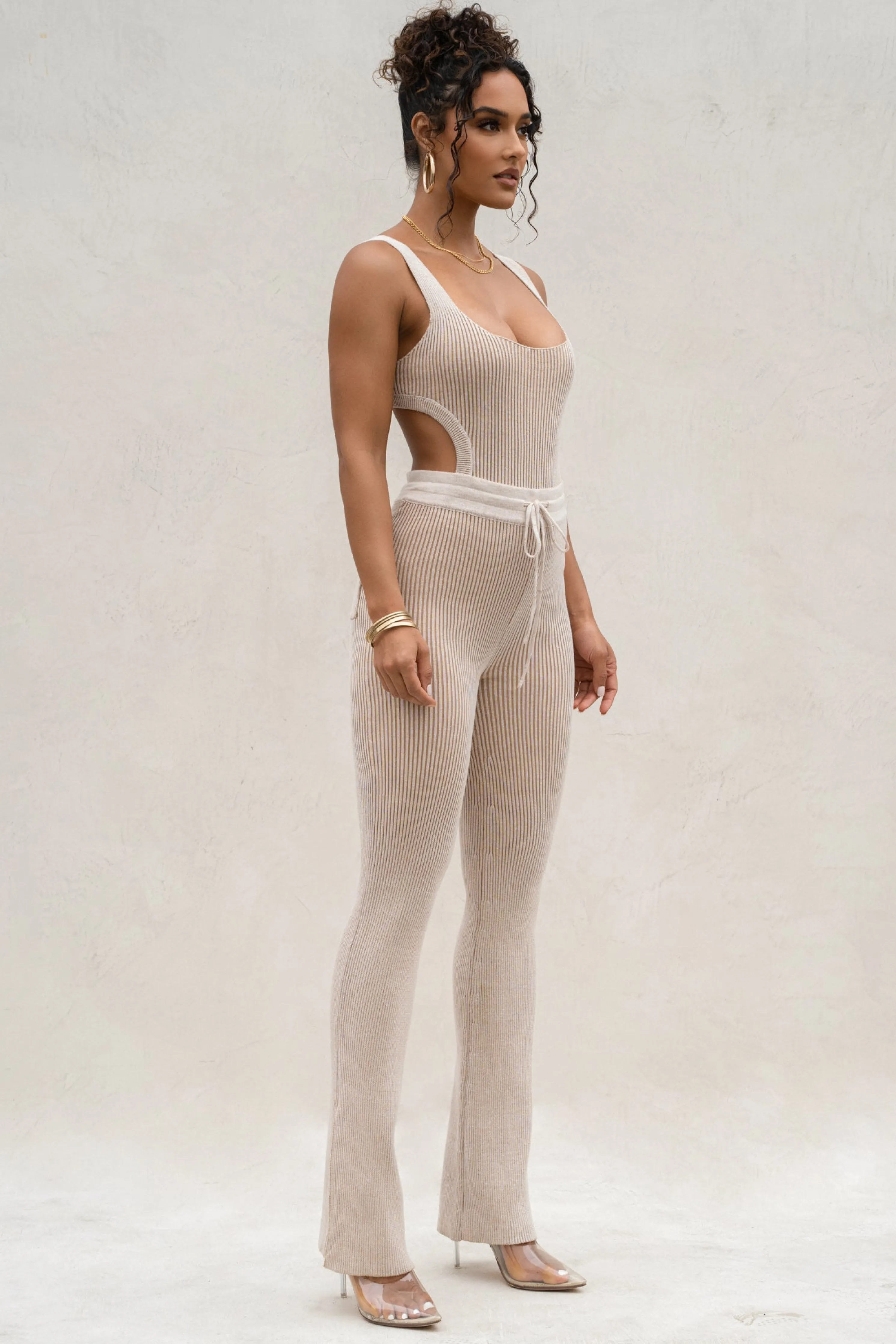 Taupe/White Faya Ribbed Pants