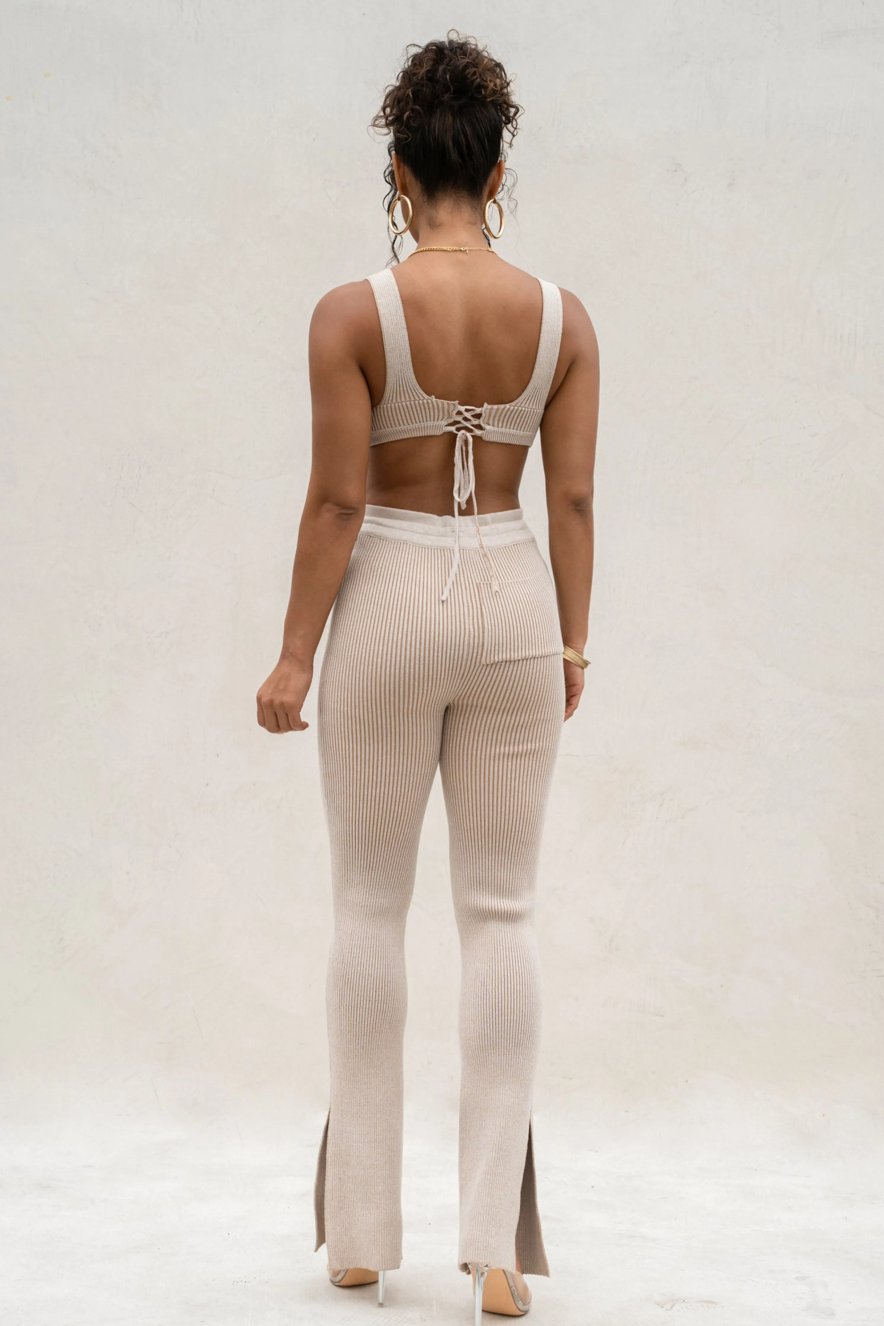 Taupe/White Faya Ribbed Pants