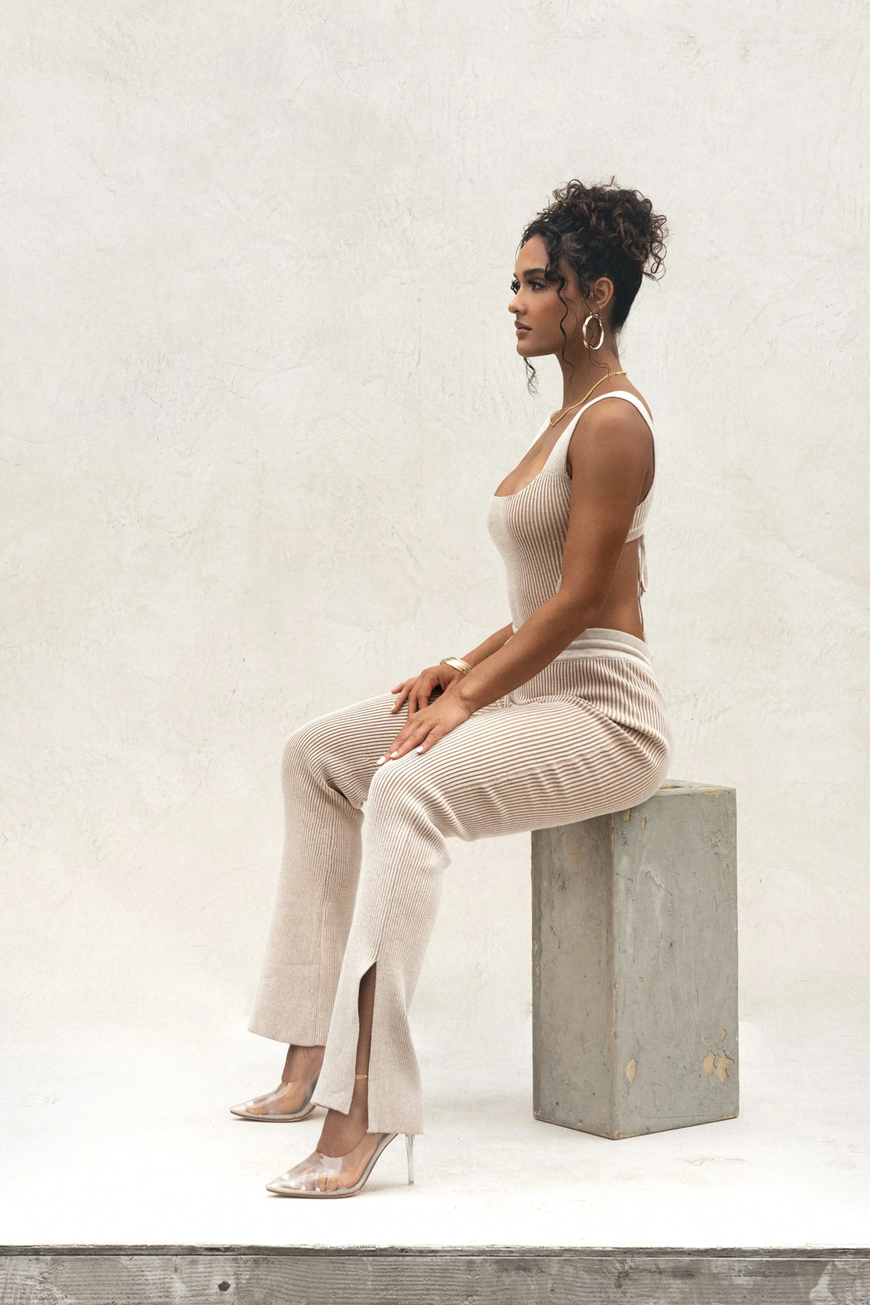 Taupe/White Faya Ribbed Pants