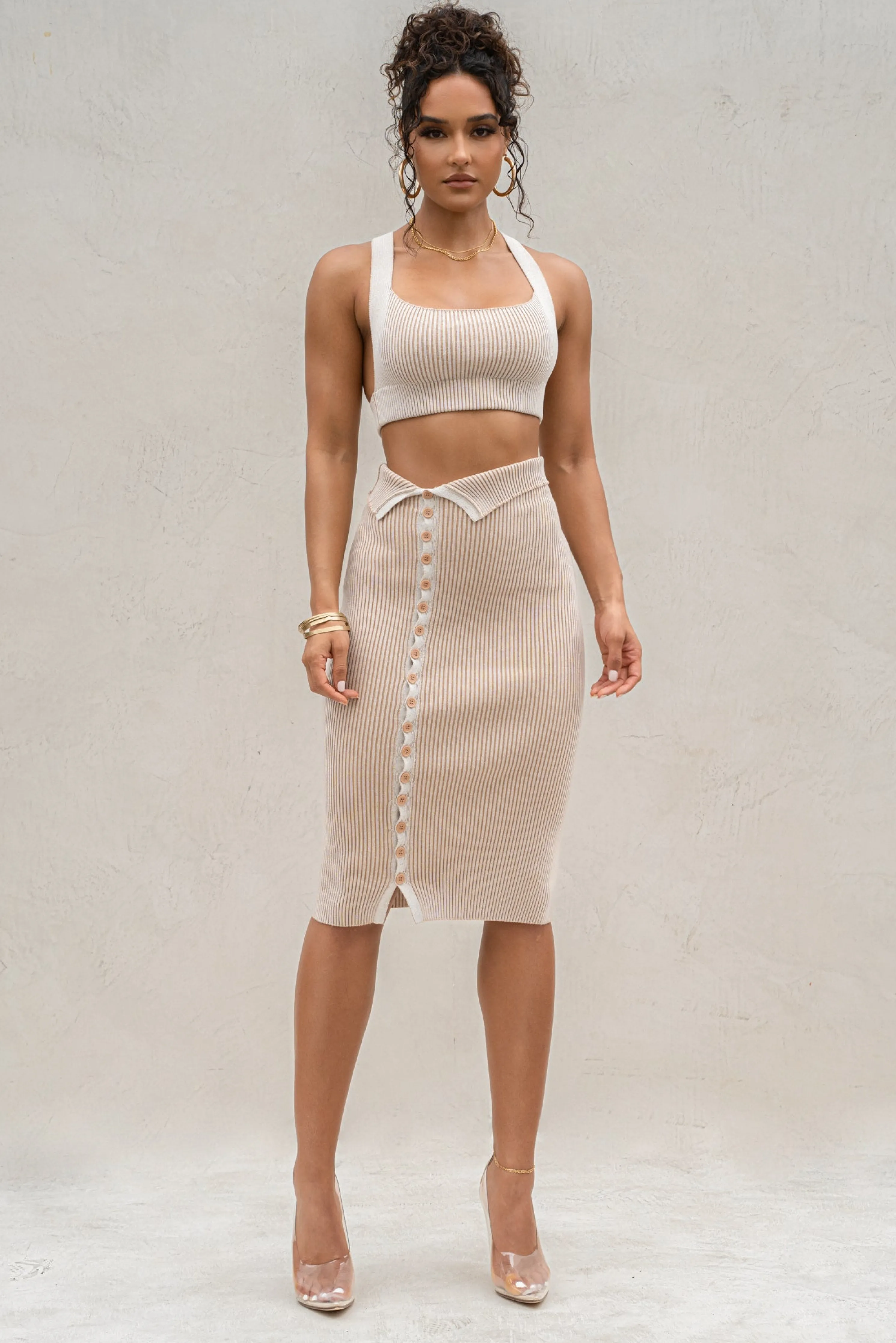 Taupe/White Over The Top Skirt