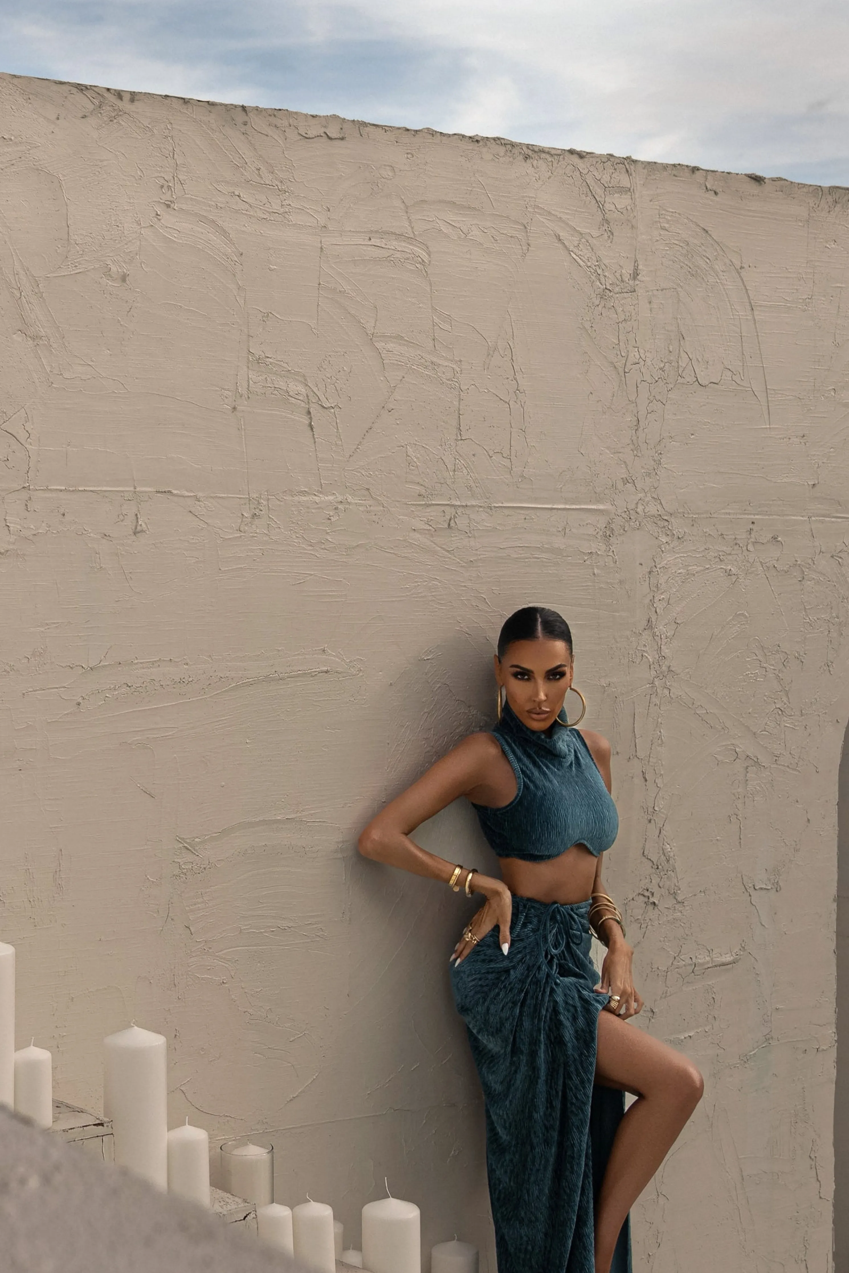 Teal Chosen One Velvet Skirt Set