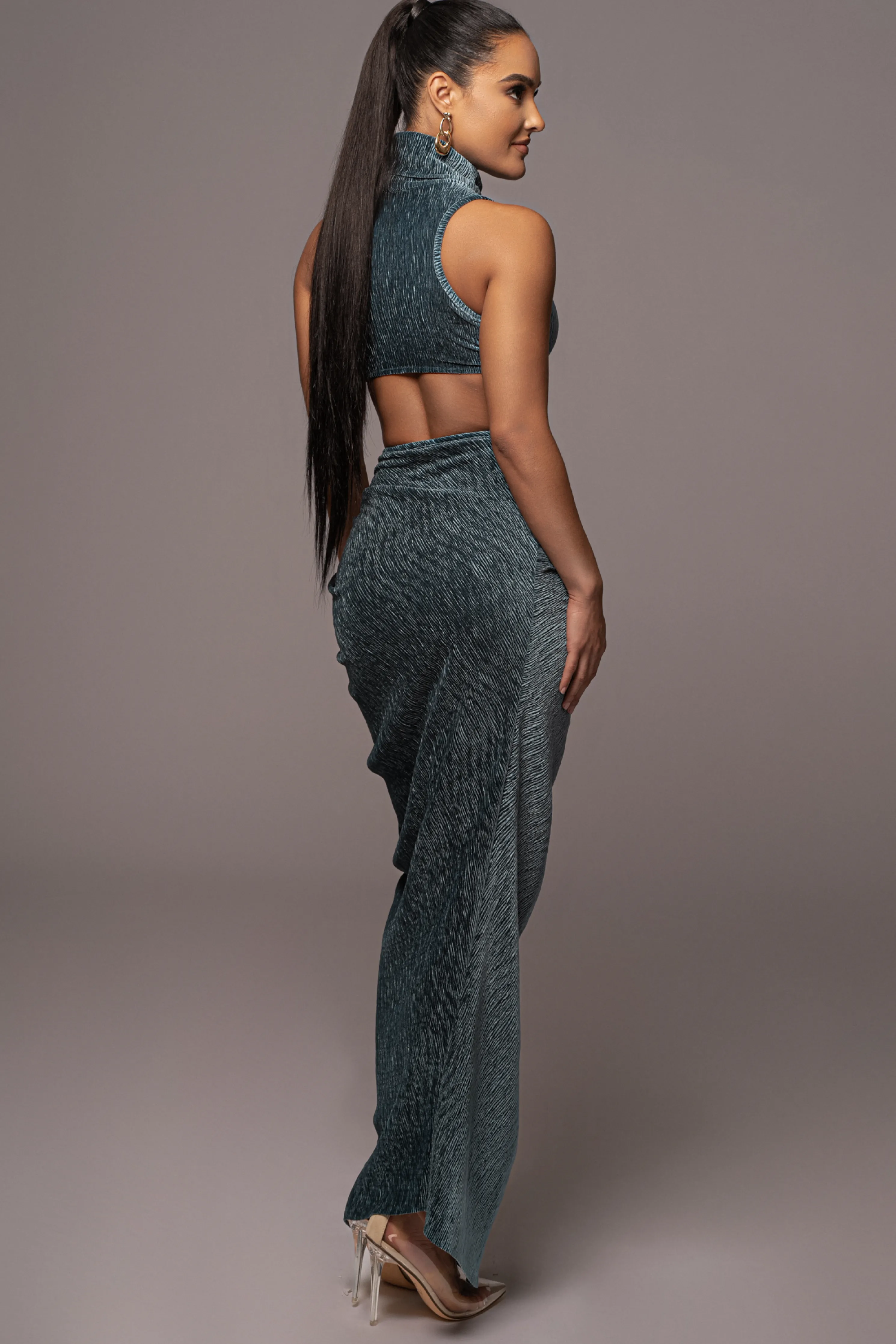Teal Chosen One Velvet Skirt Set