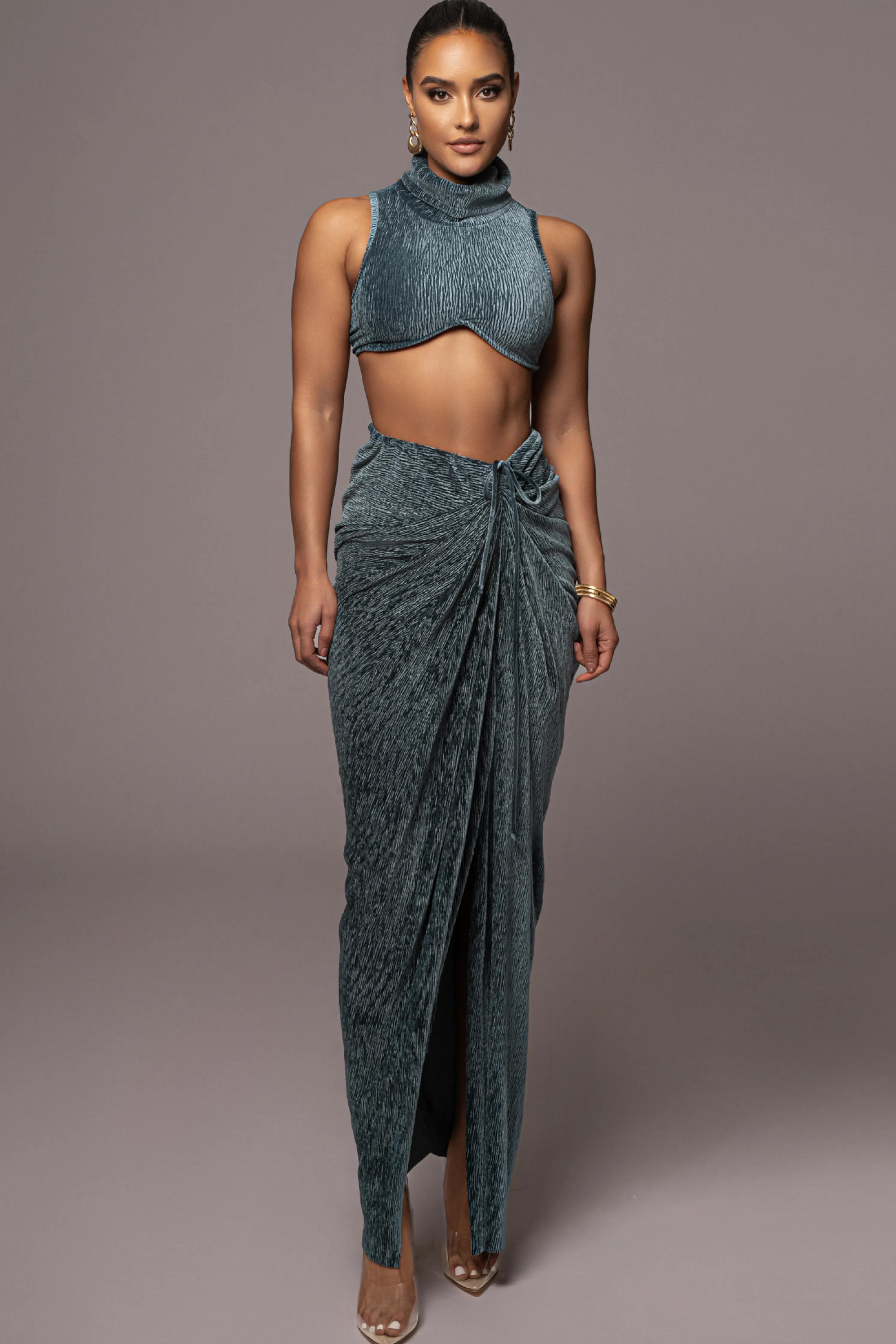 Teal Chosen One Velvet Skirt Set