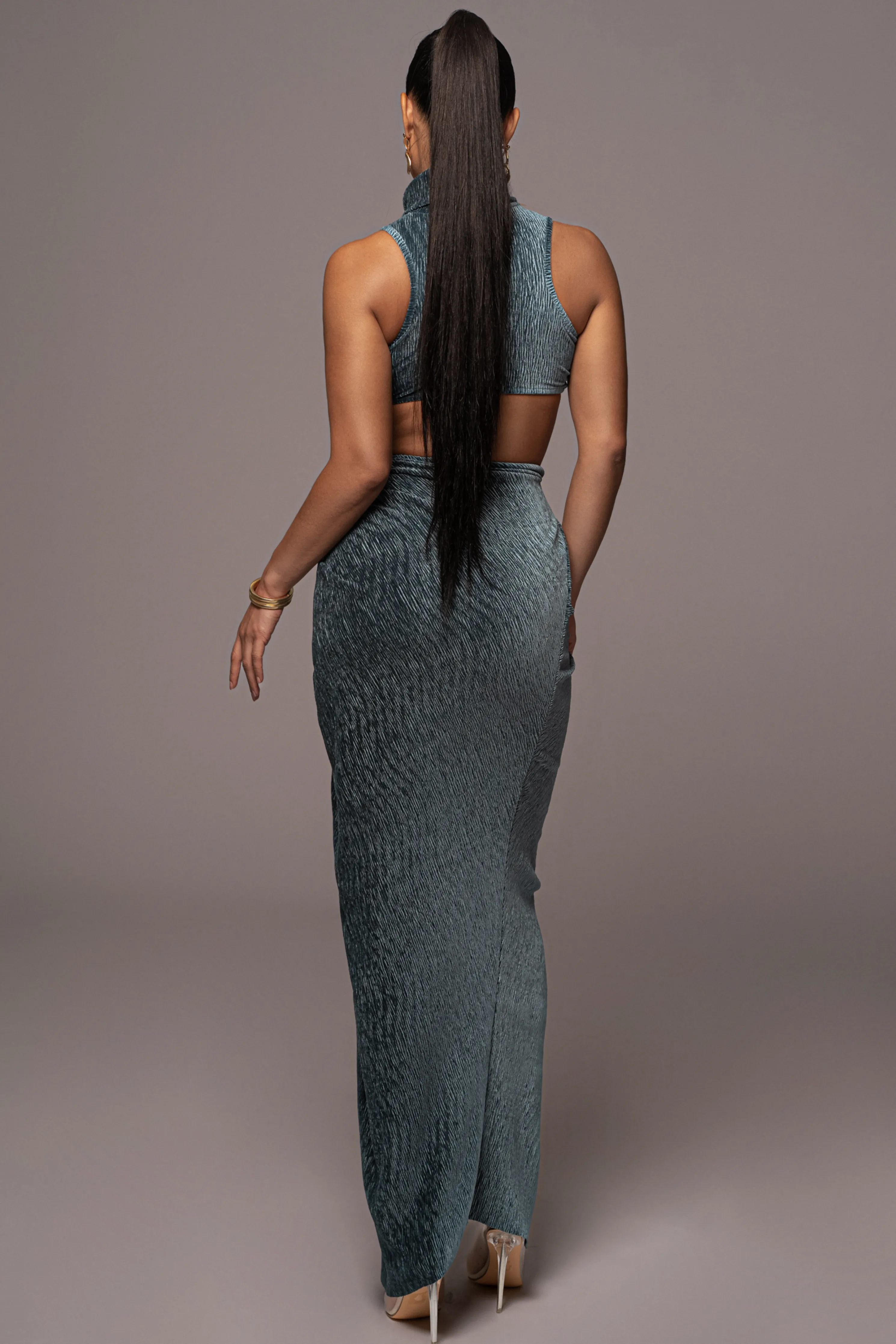 Teal Chosen One Velvet Skirt Set