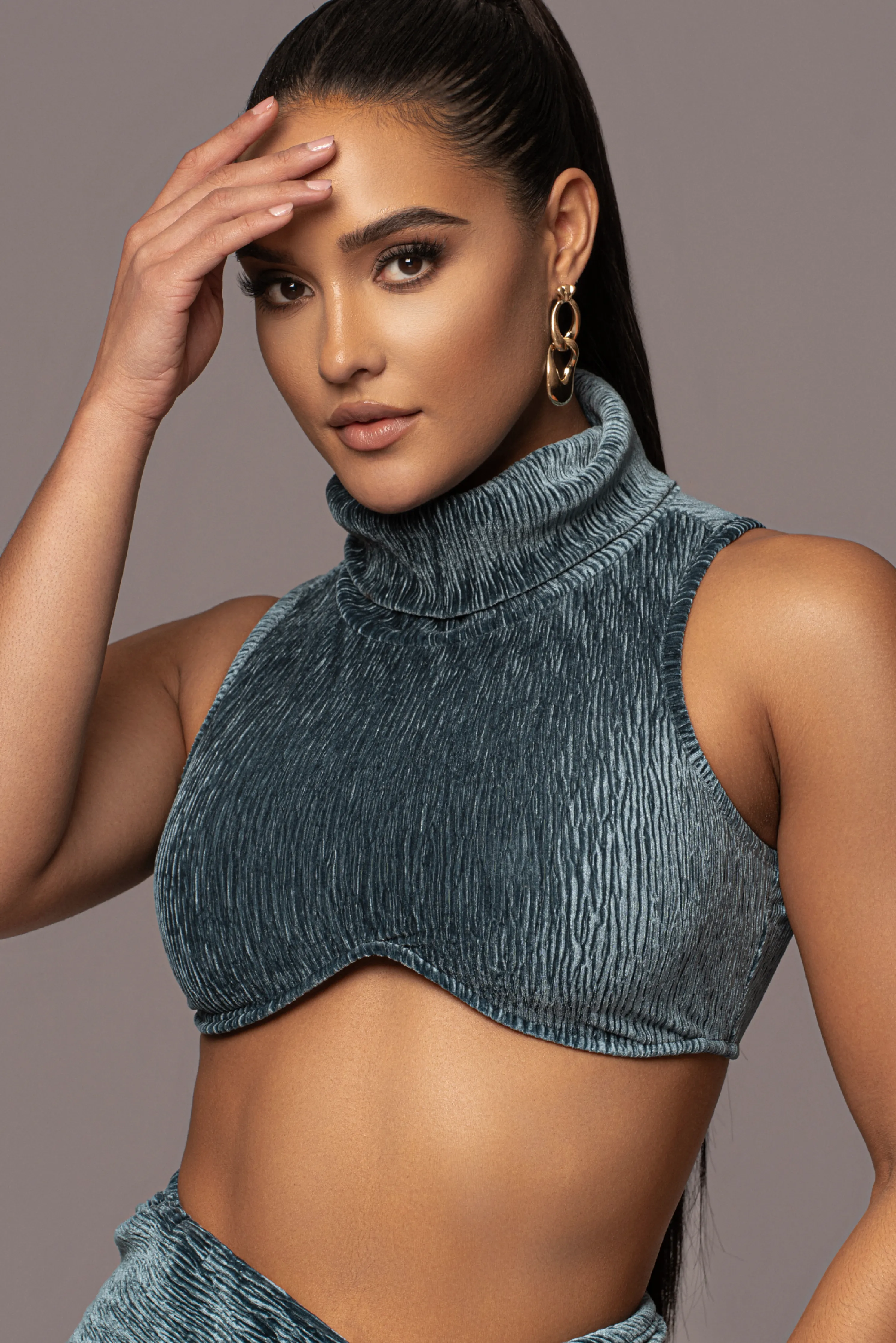 Teal Chosen One Velvet Skirt Set