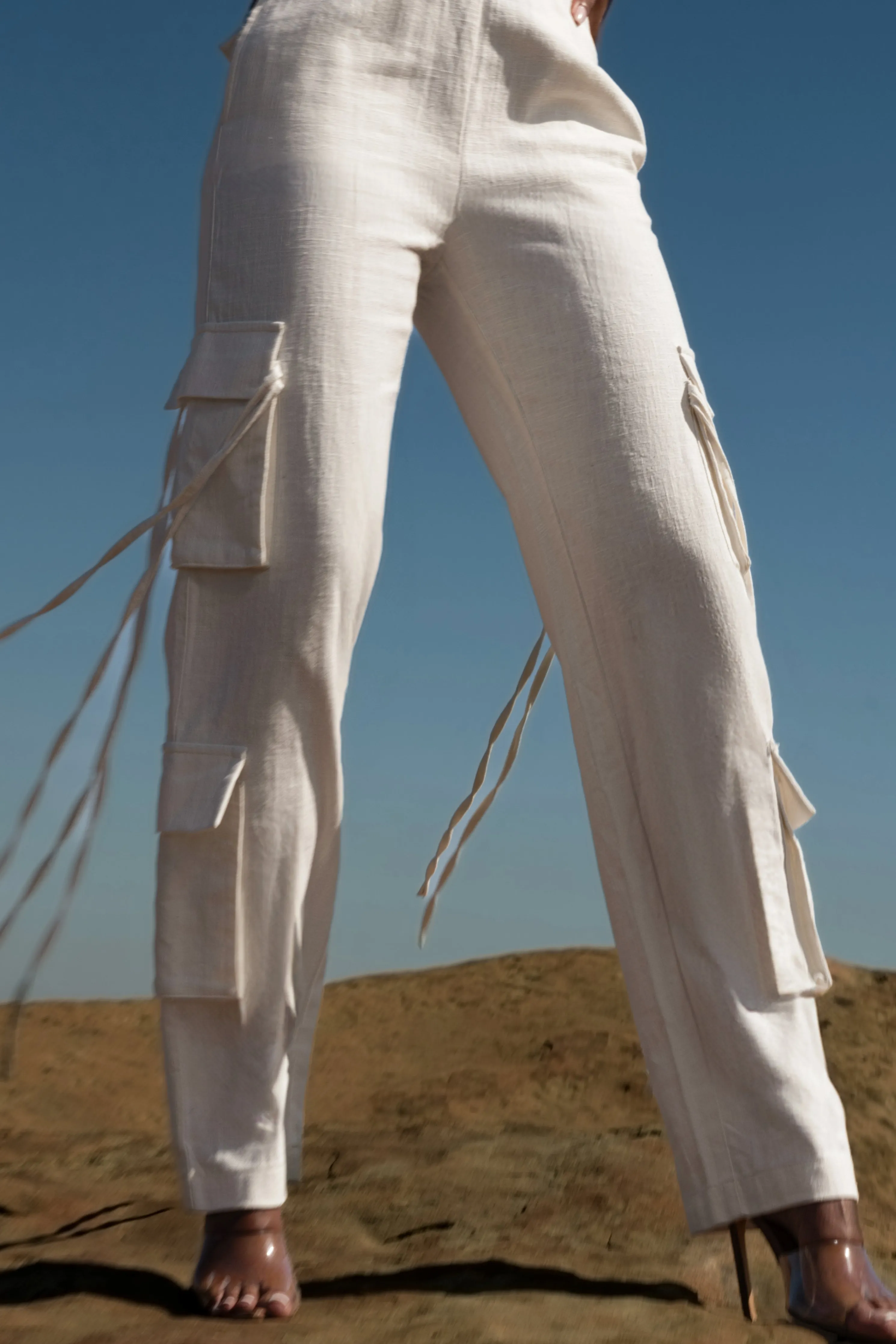 White Better Half Linen Utility Pants