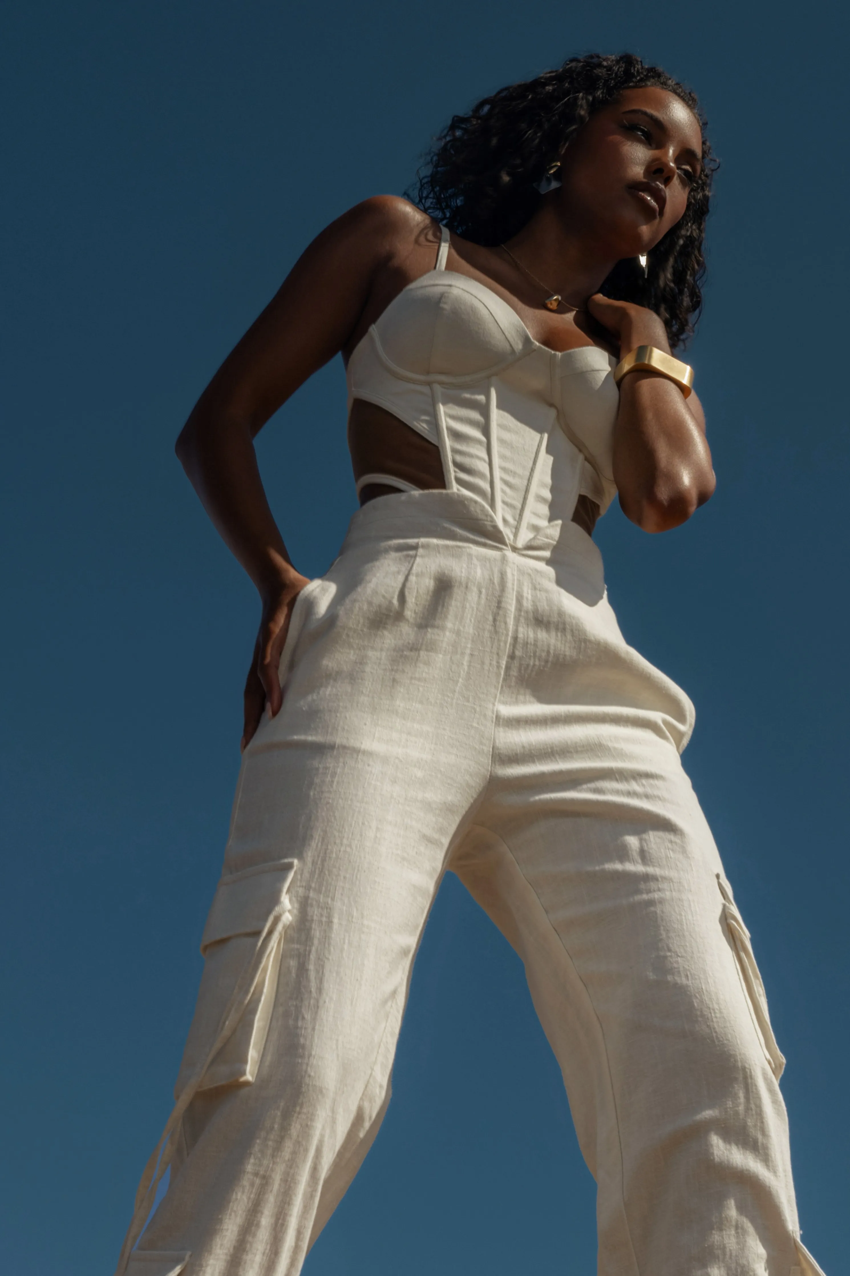 White Better Half Linen Utility Pants