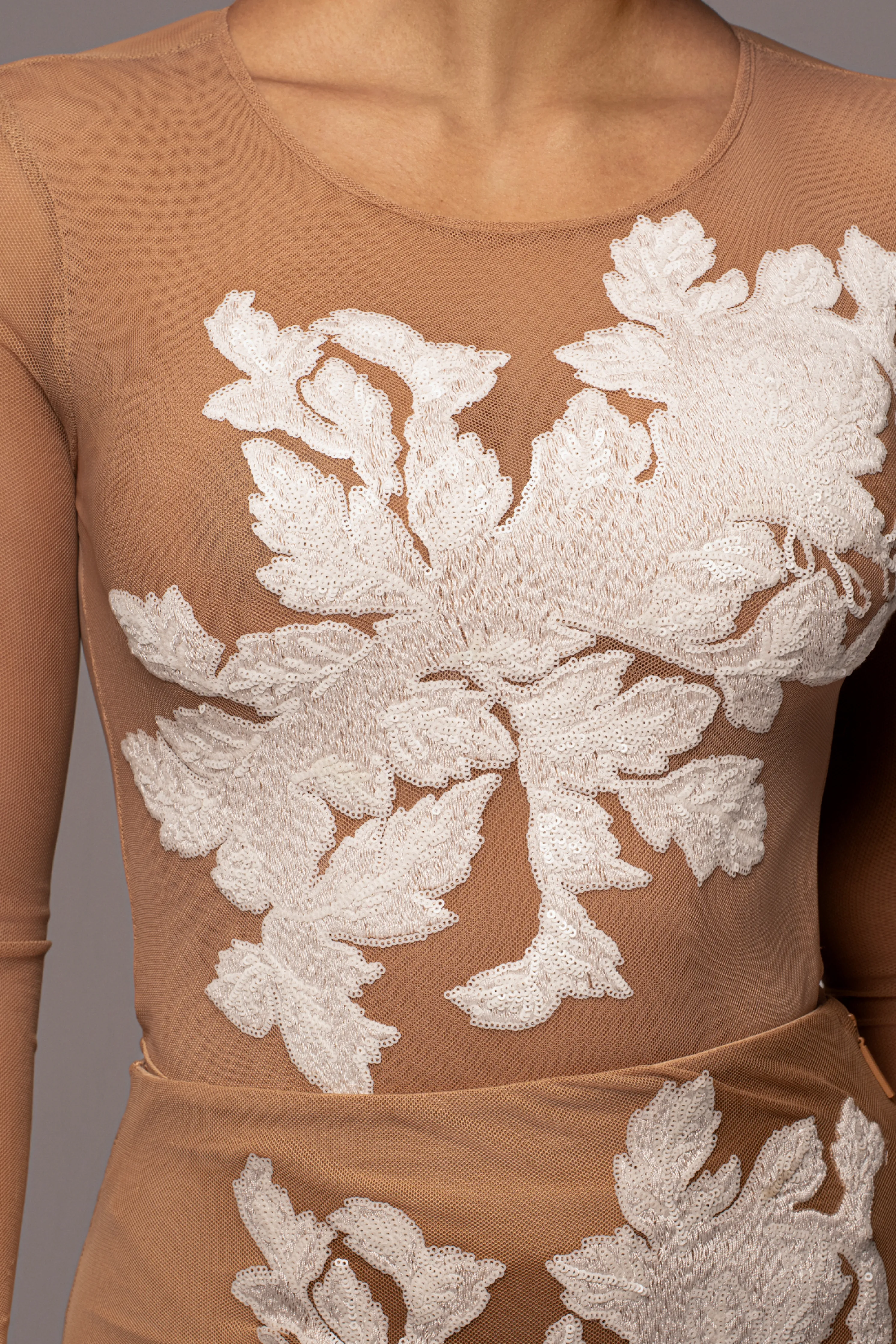 White Charmed Embroidered Mesh Bodysuit