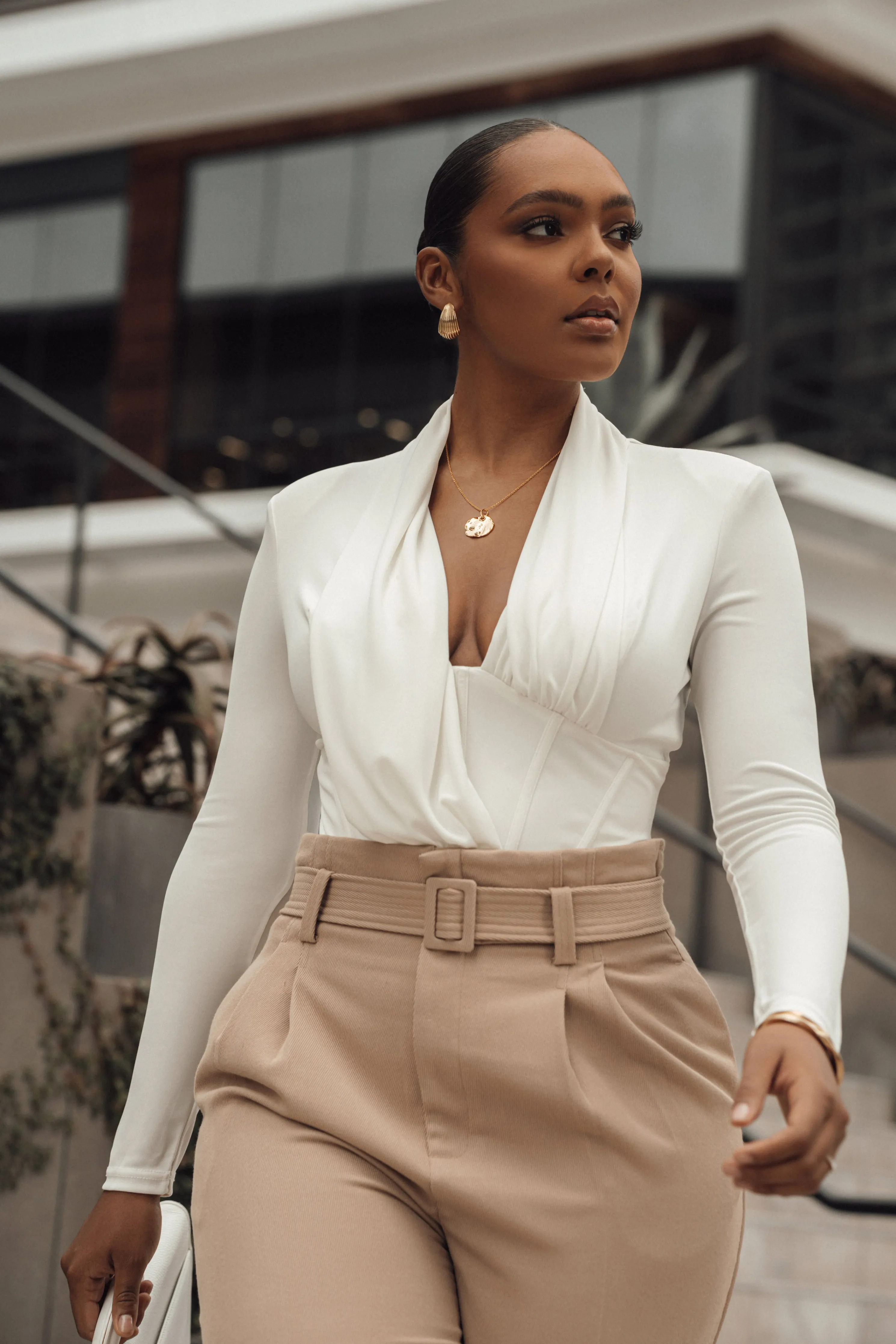 White Drape Corset Bodysuit