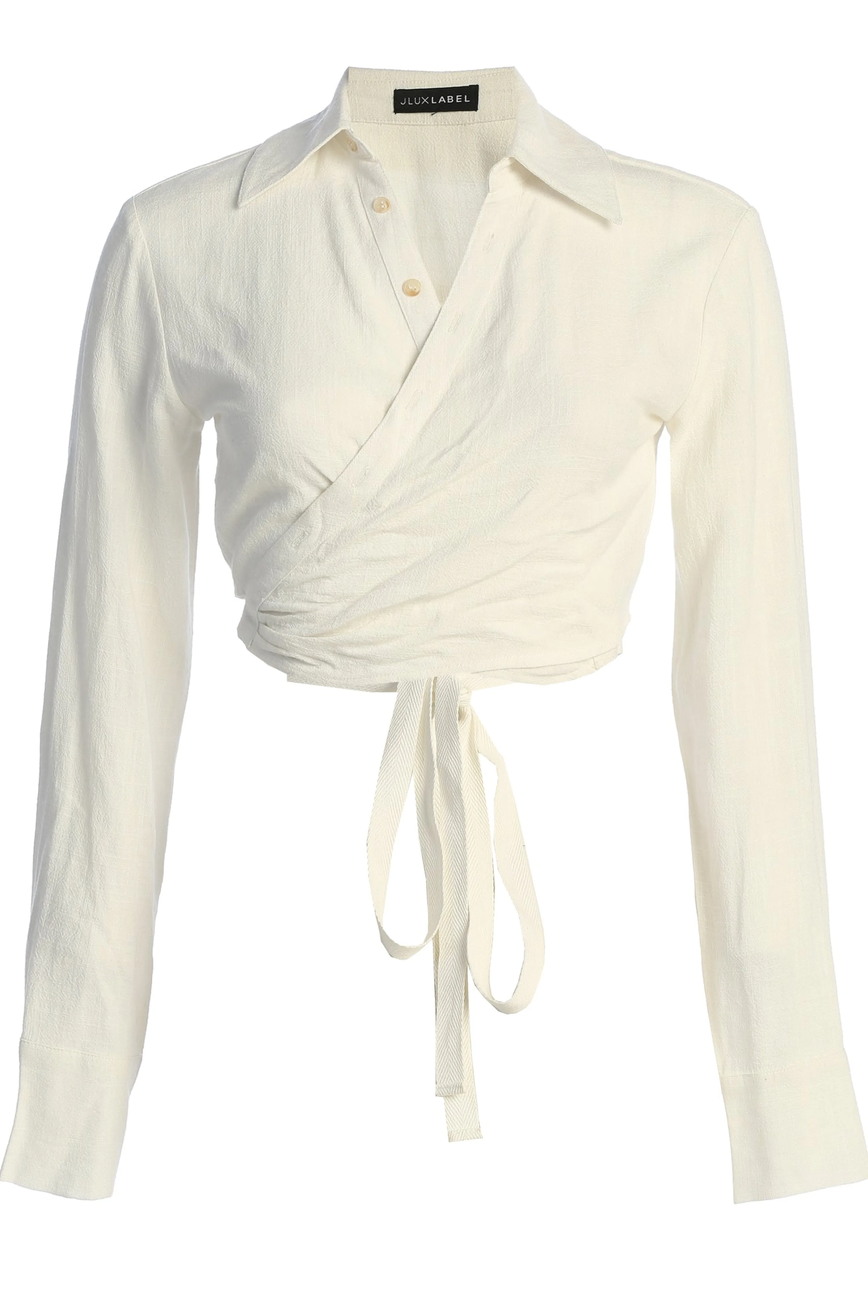 White Drift Away Linen Wrap Top